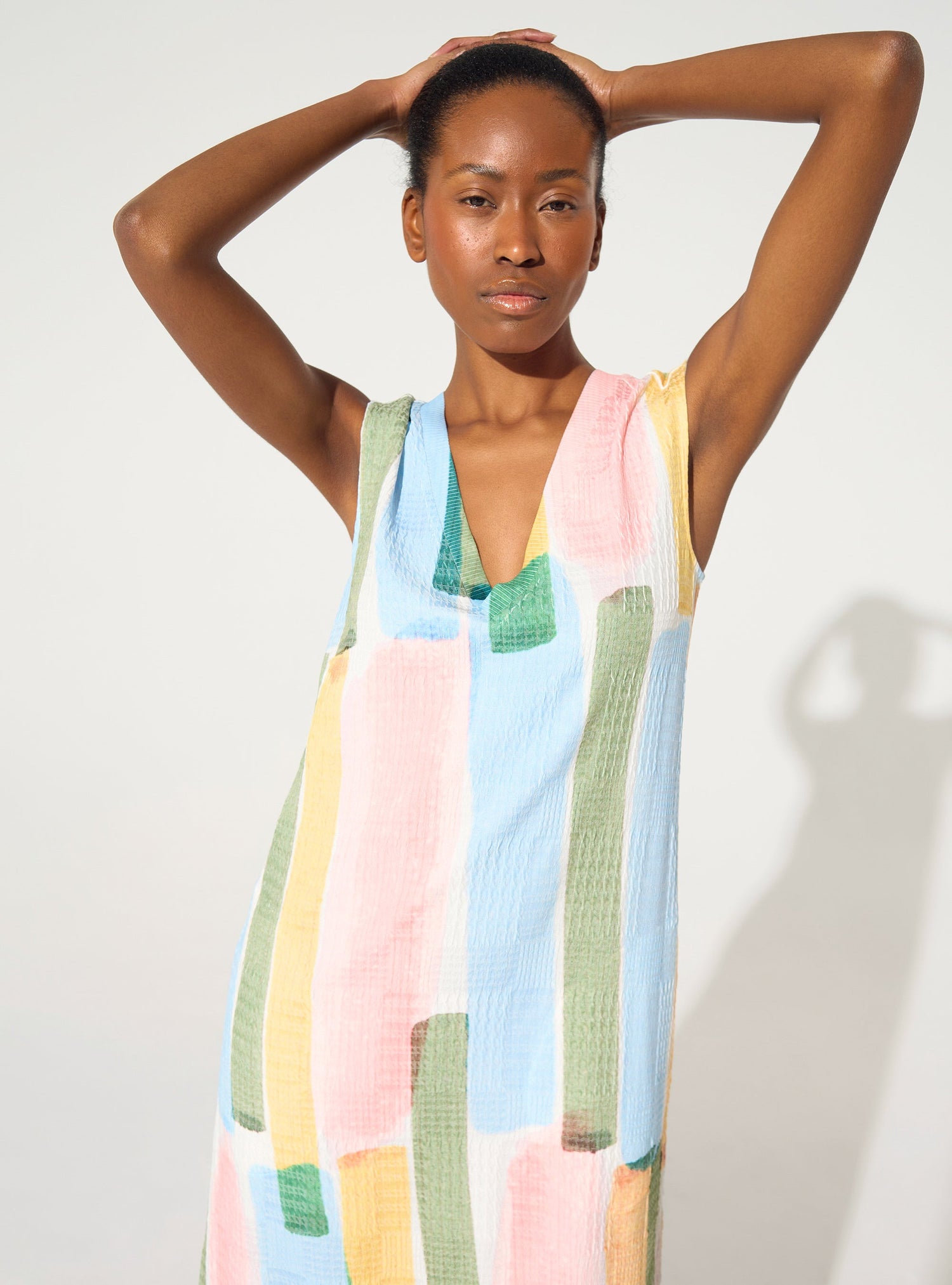 Yellow striped print fitted dress COTELAC | Official Store Yellow striped print fitted dress COTELAC | Official Store