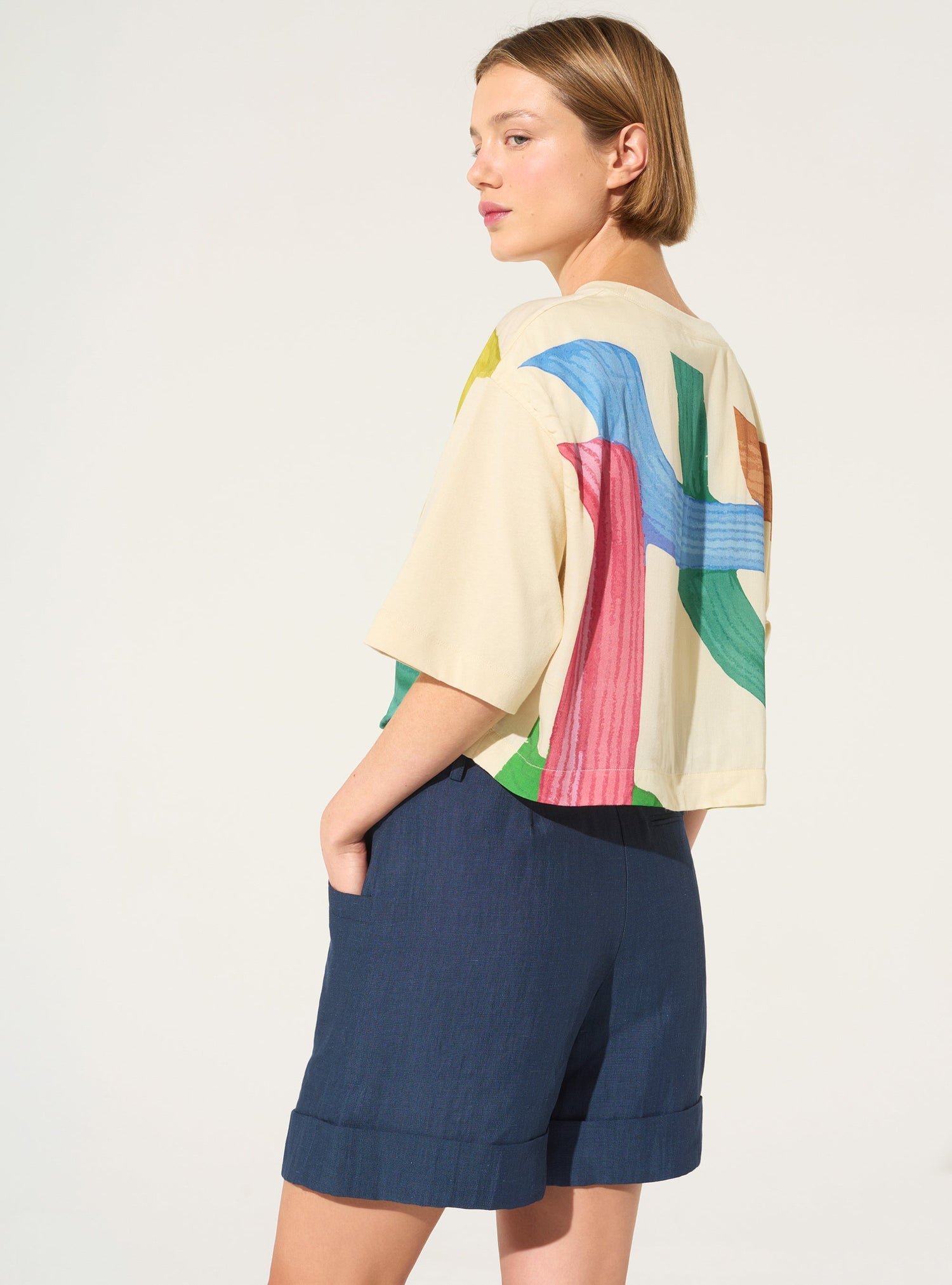 Blue linen shorts