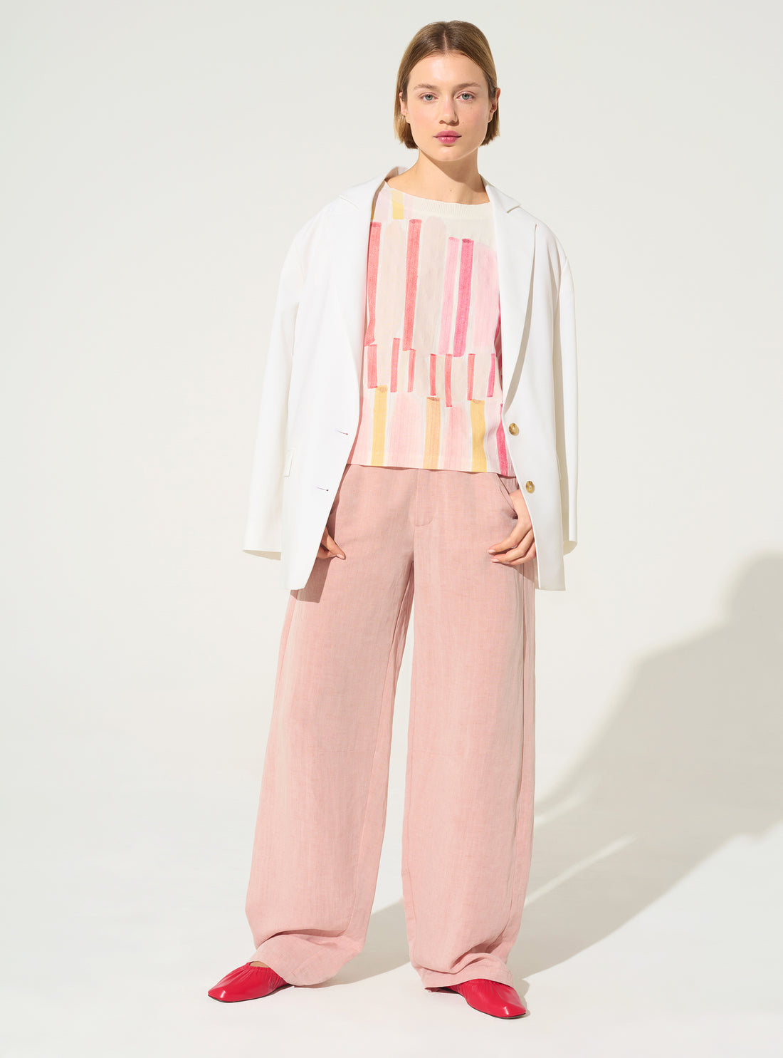 Linen and pink lyocell trousers