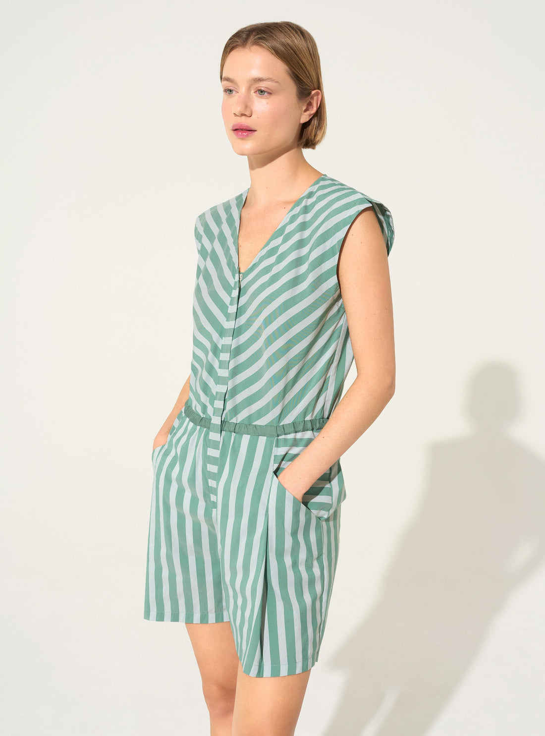 Upcycled green cotton playsuit