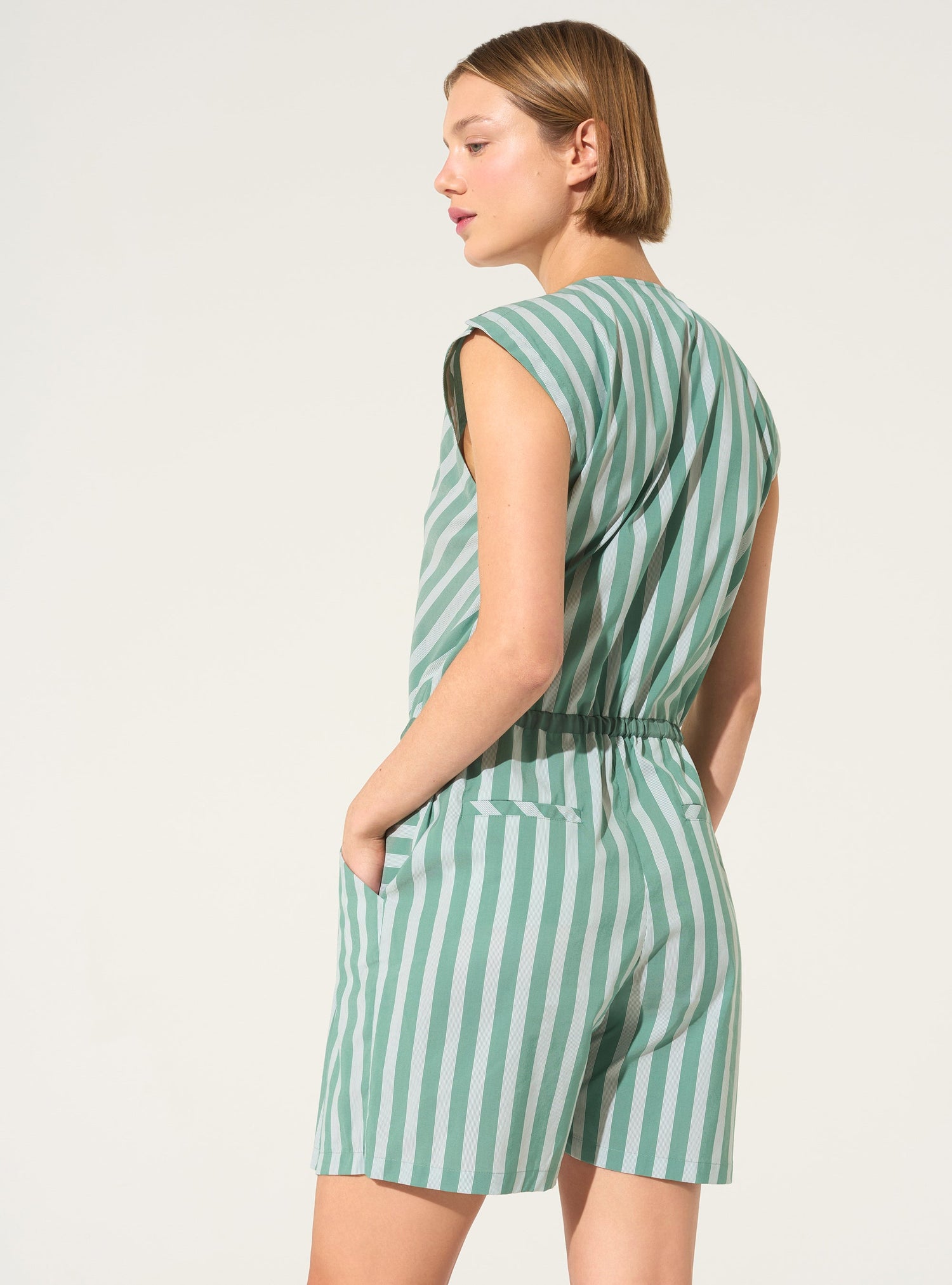 Upcycled green cotton playsuit