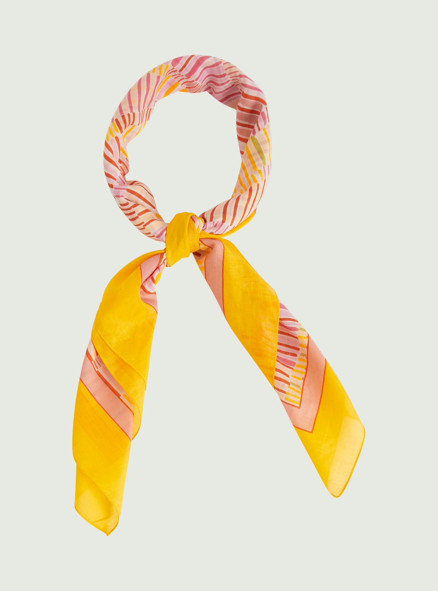 Printed scarf in pink cotton and silk
