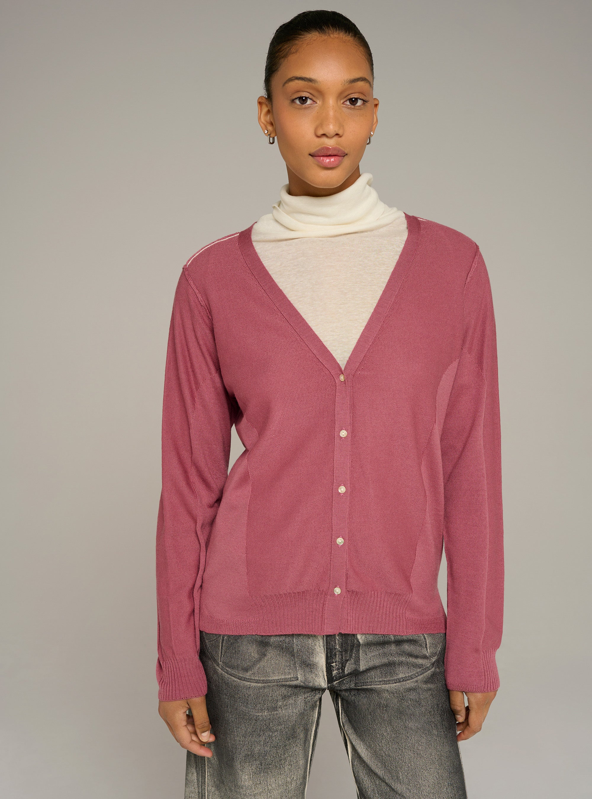 Cotélac Fine-knit wool V-neck cardigan