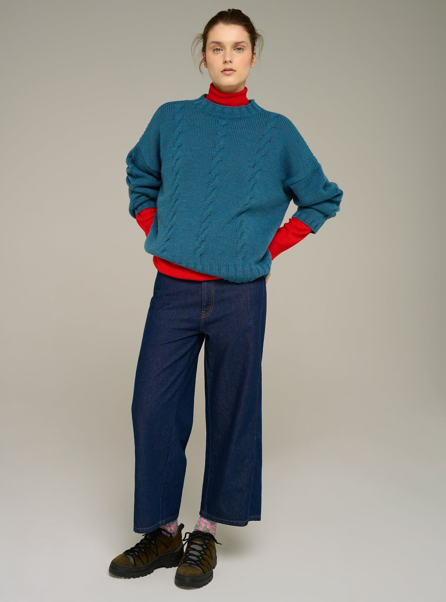 Cotélac Oversized cable-knit crewneck sweater