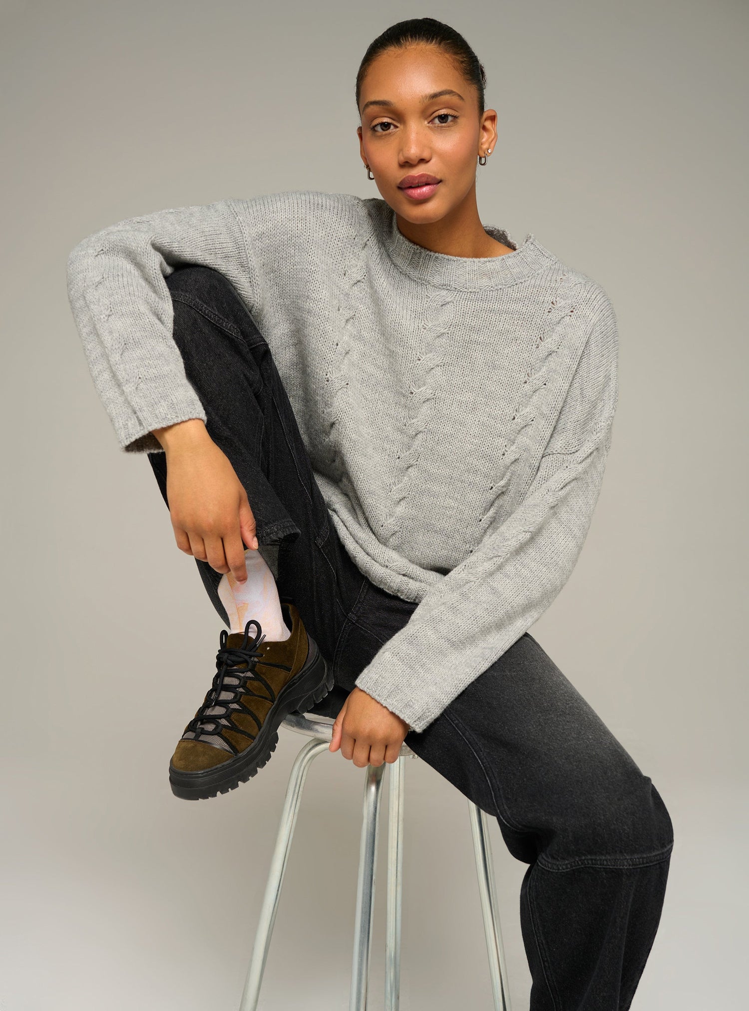 Cotélac acoté Oversized cable-knit crewneck sweater