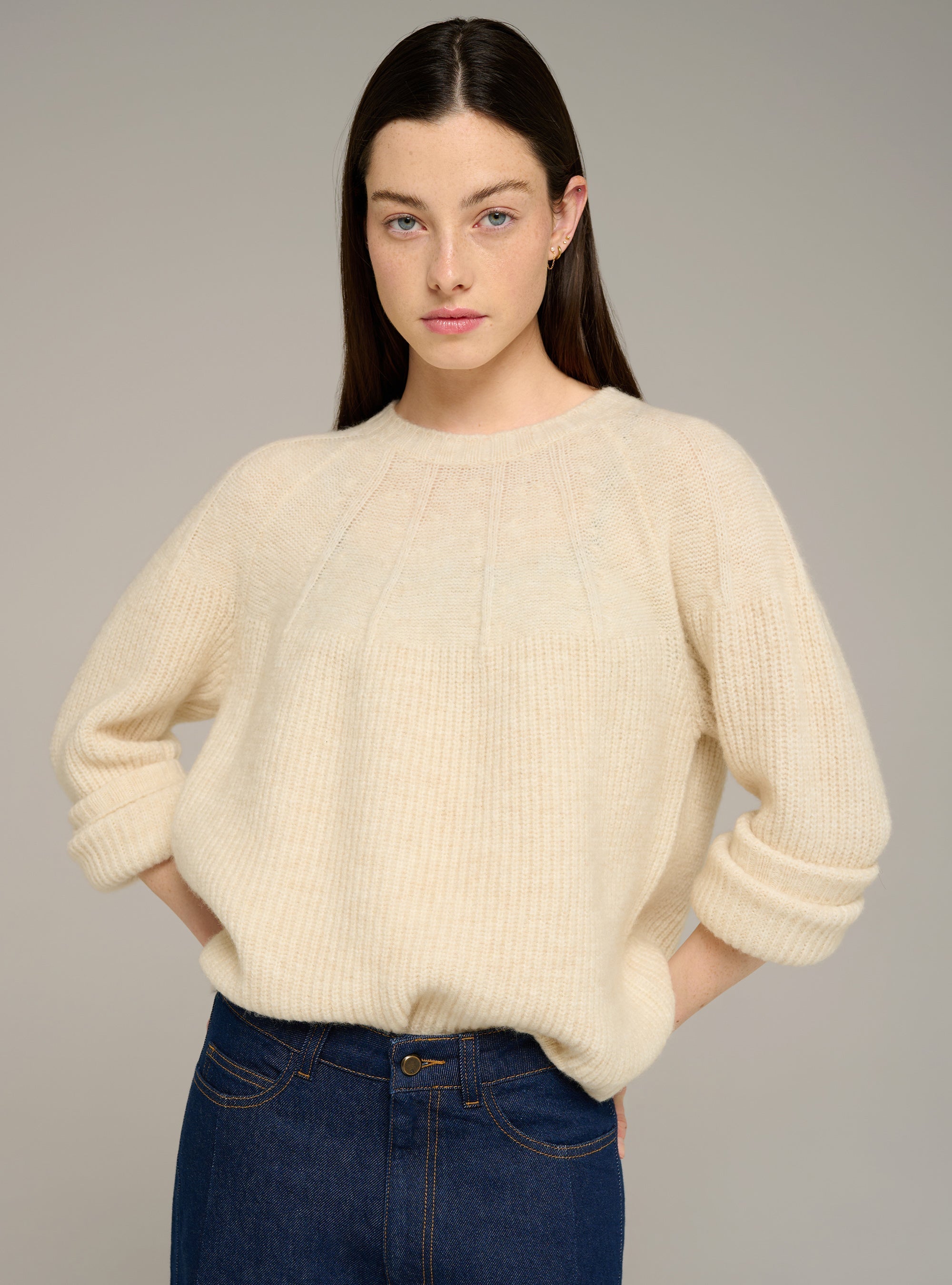 Cotélac Oversized ribbed-knit crewneck sweater