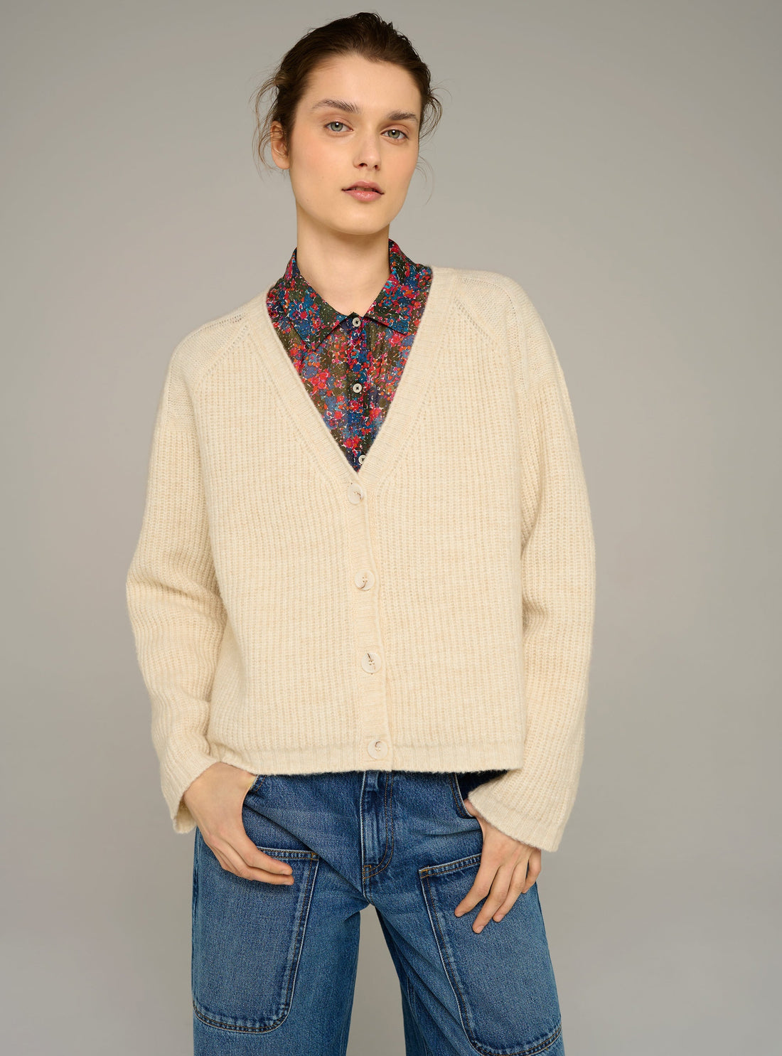 Cotélac Oversized ribbed-knit V-neck cardigan