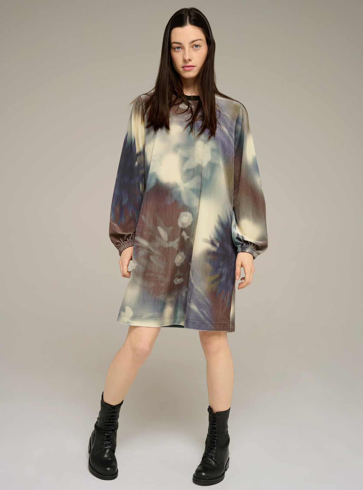 Cotélac acoté Printed long-sleeve velvet mini dress