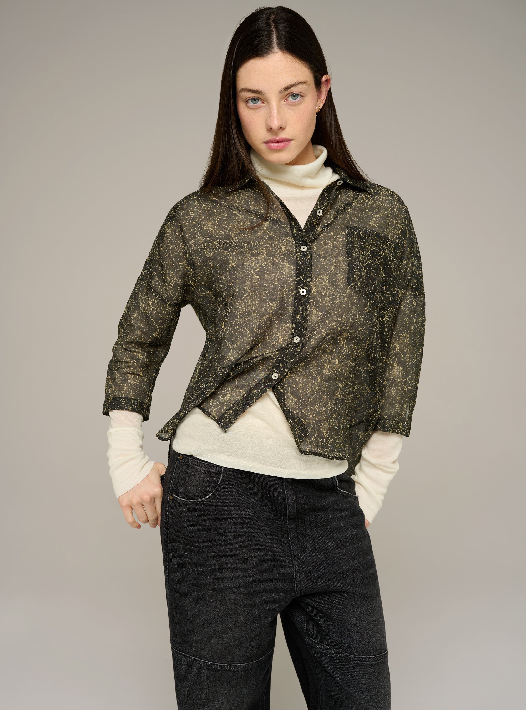 Cotélac acoté Printed long-sleeve cotton-silk voile shirt