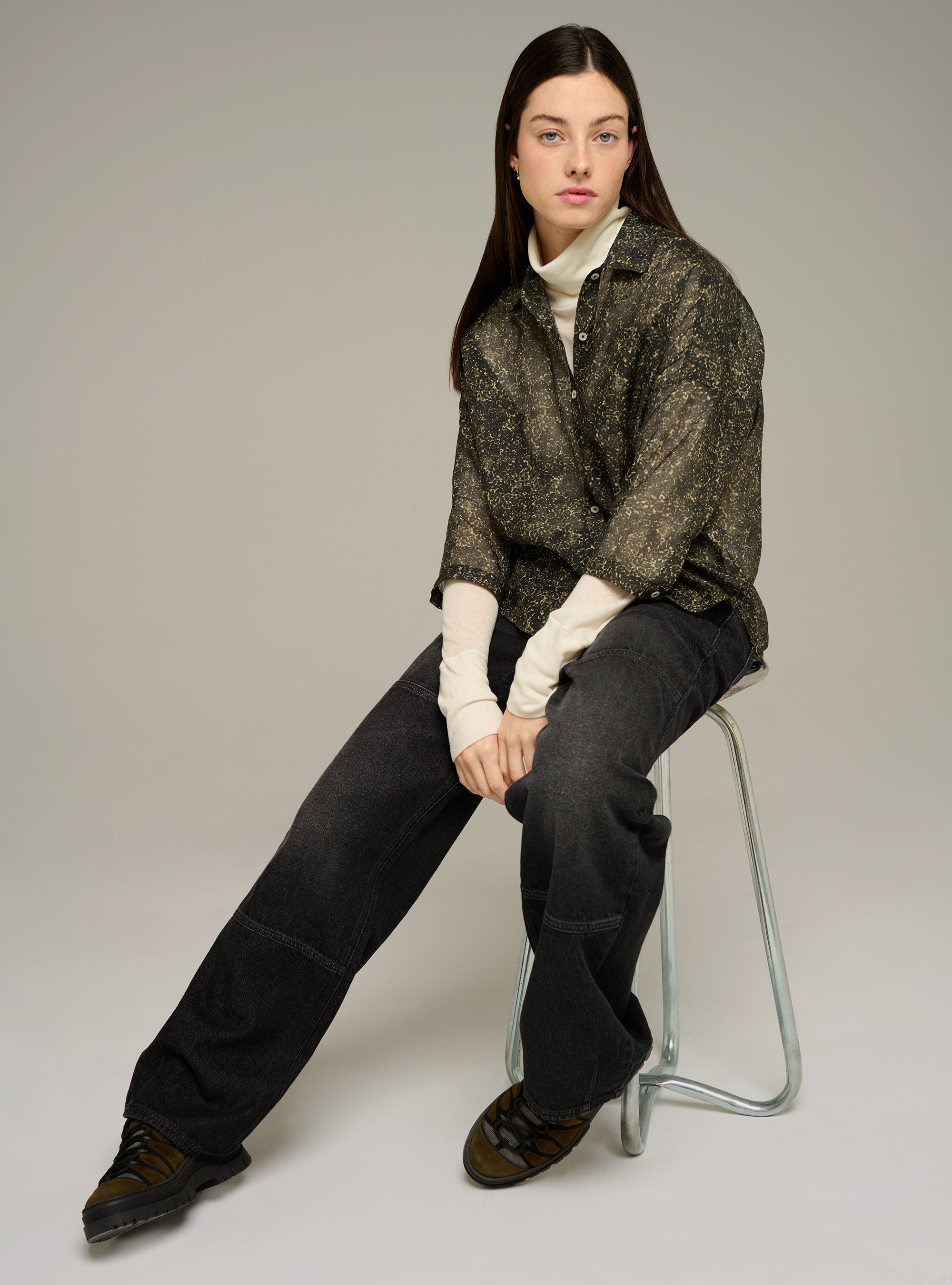 Cotélac Printed long-sleeve cotton-silk voile shirt