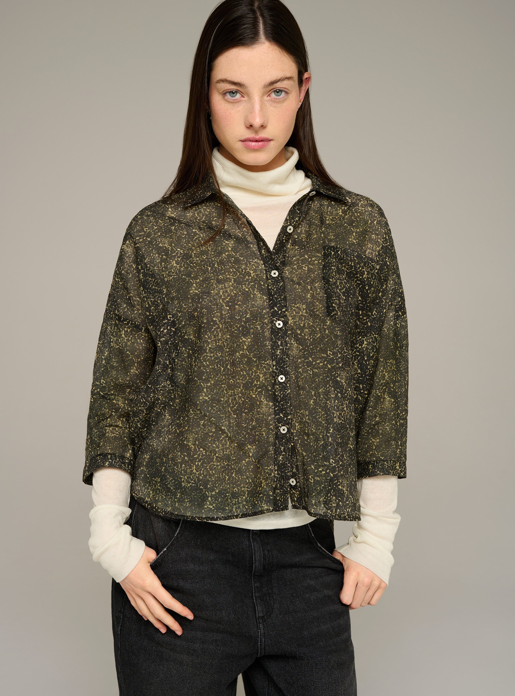Cotélac Printed long-sleeve cotton-silk voile shirt