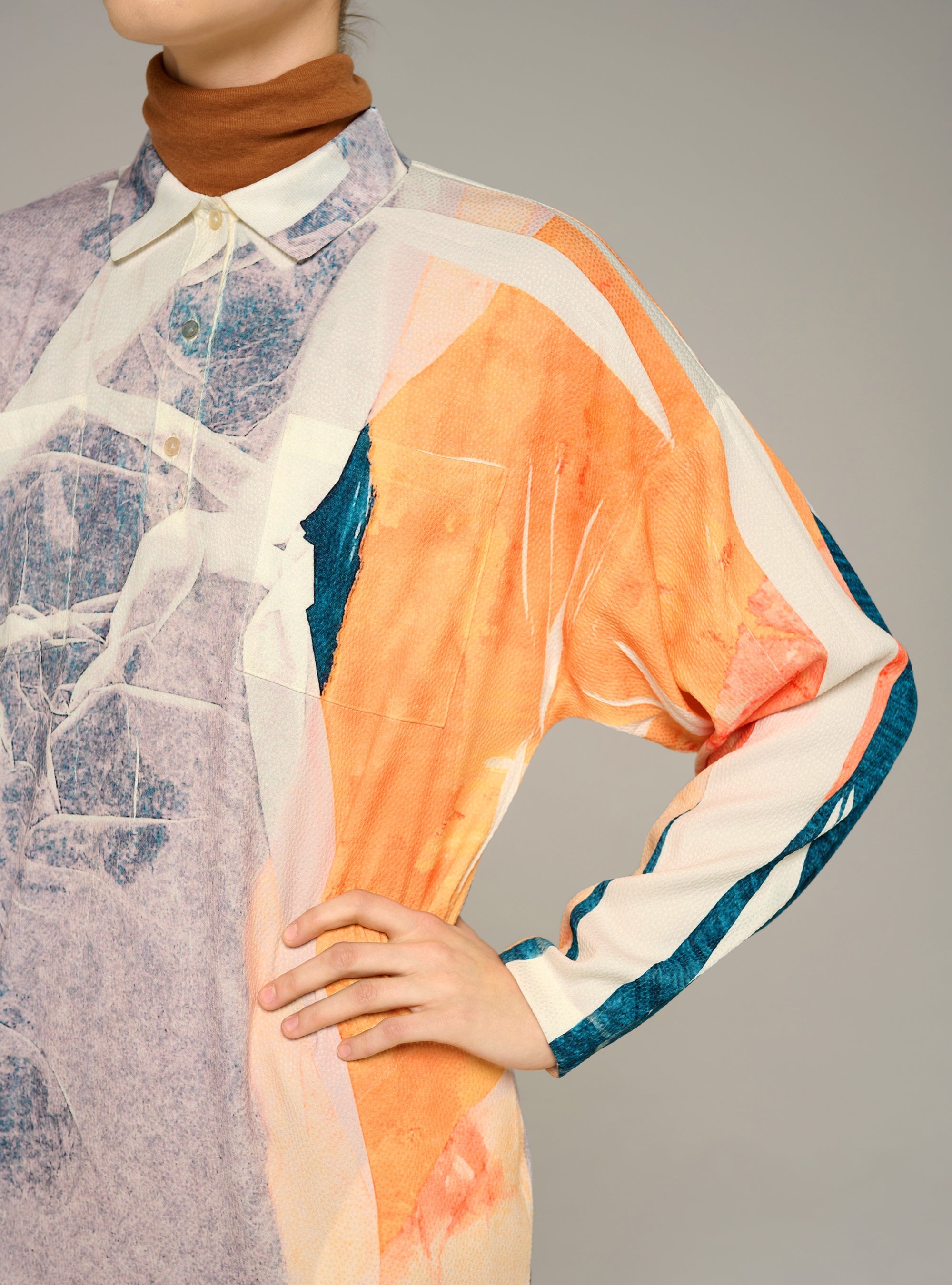 Cotélac Printed long-sleeve straight mini dress