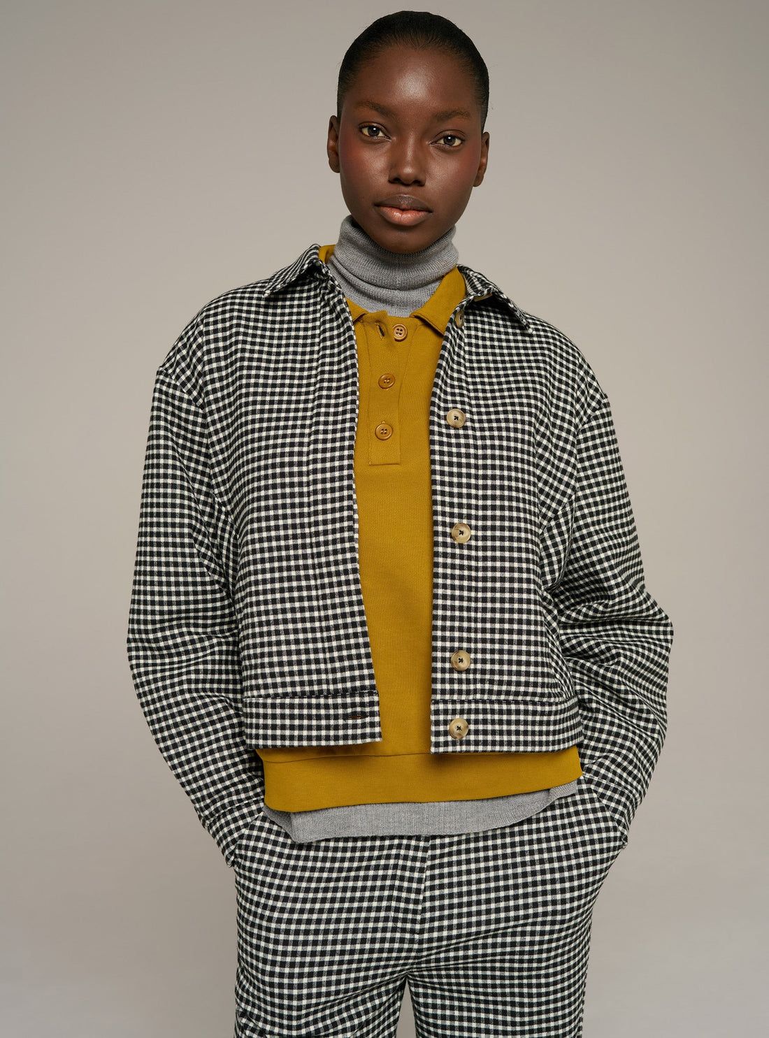 Cotélac Oversized plaid-print shirt-collar jacket