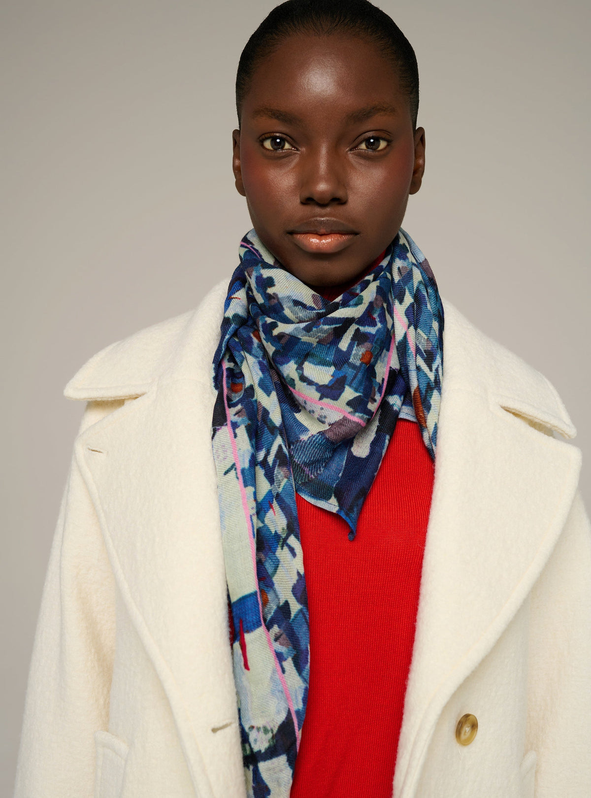 Cotélac acoté Patchwork-print wool scarf