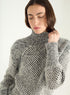 Two-tone sweater with leg-of-mutton sleeves