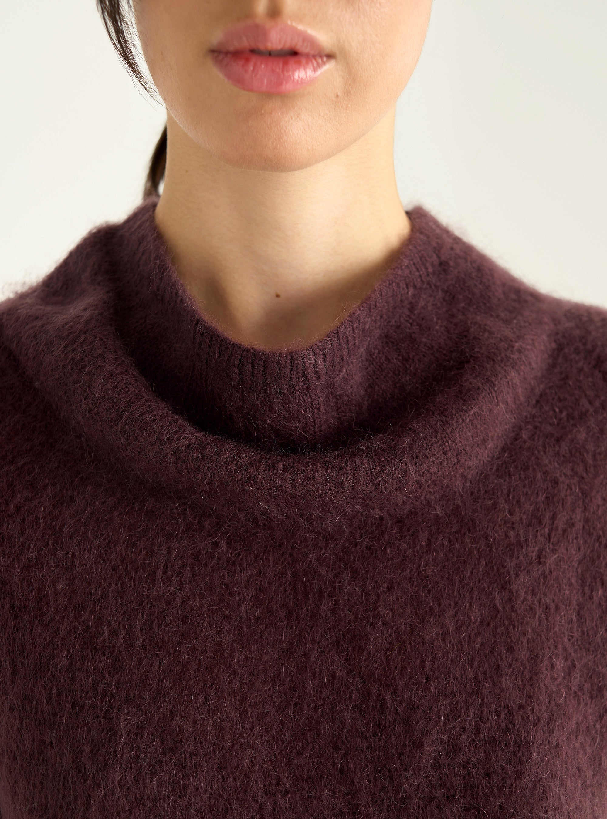 Short-sleeved brushed mohair sweater