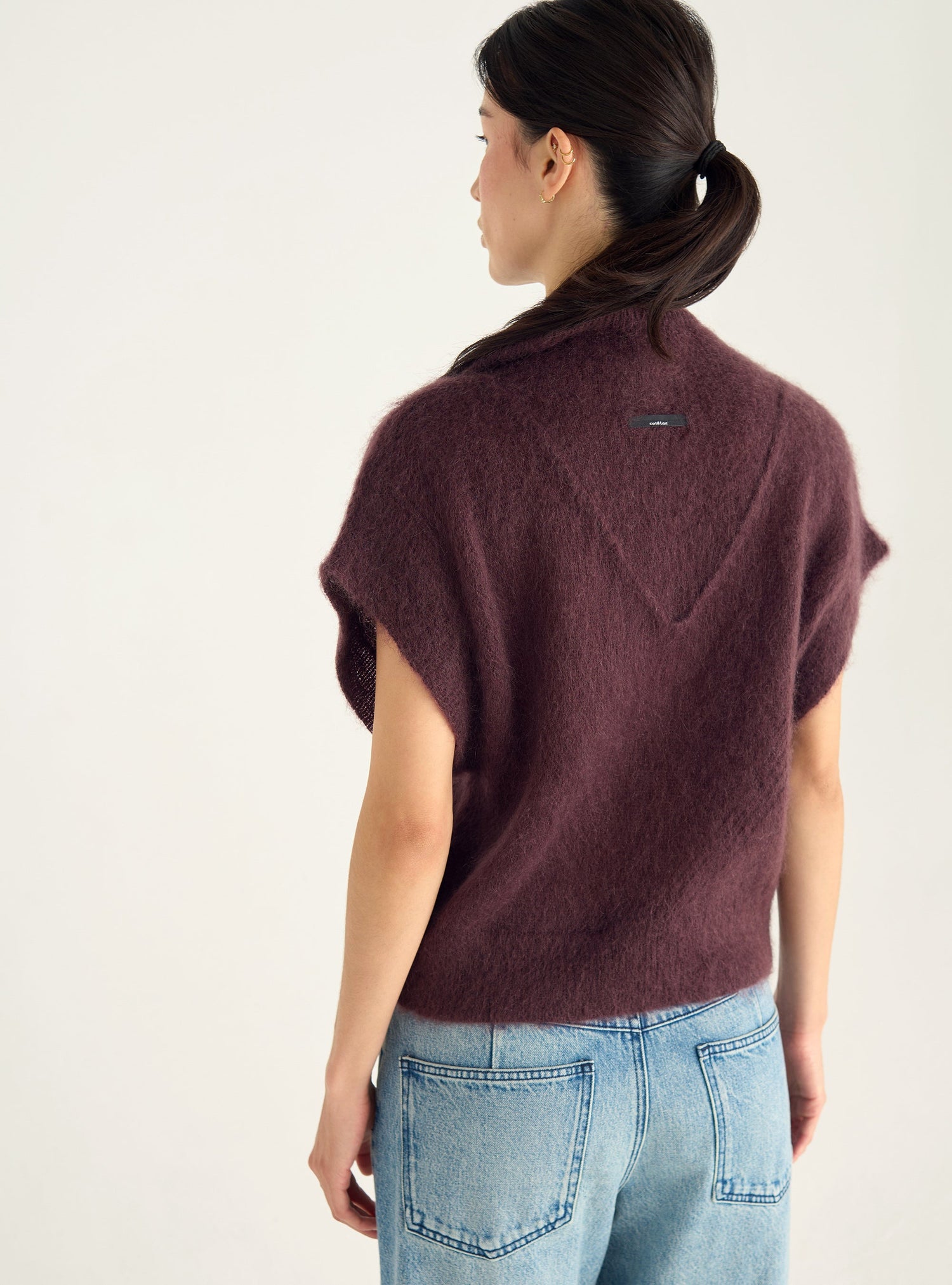 Short-sleeved brushed mohair sweater