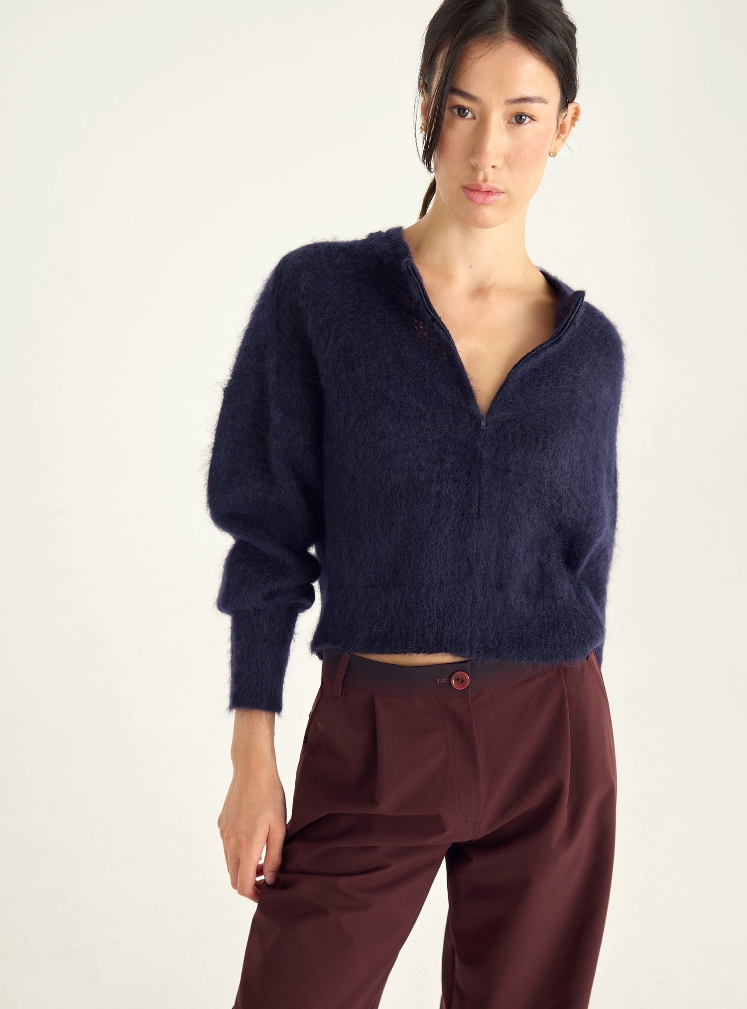 Short zipped mohair cardigan