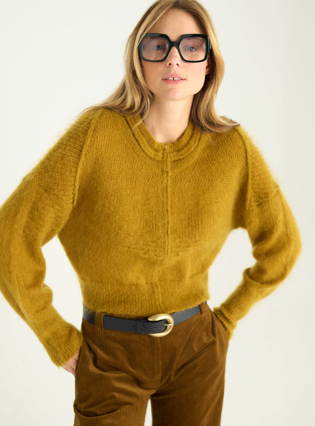 Short zipped mohair cardigan