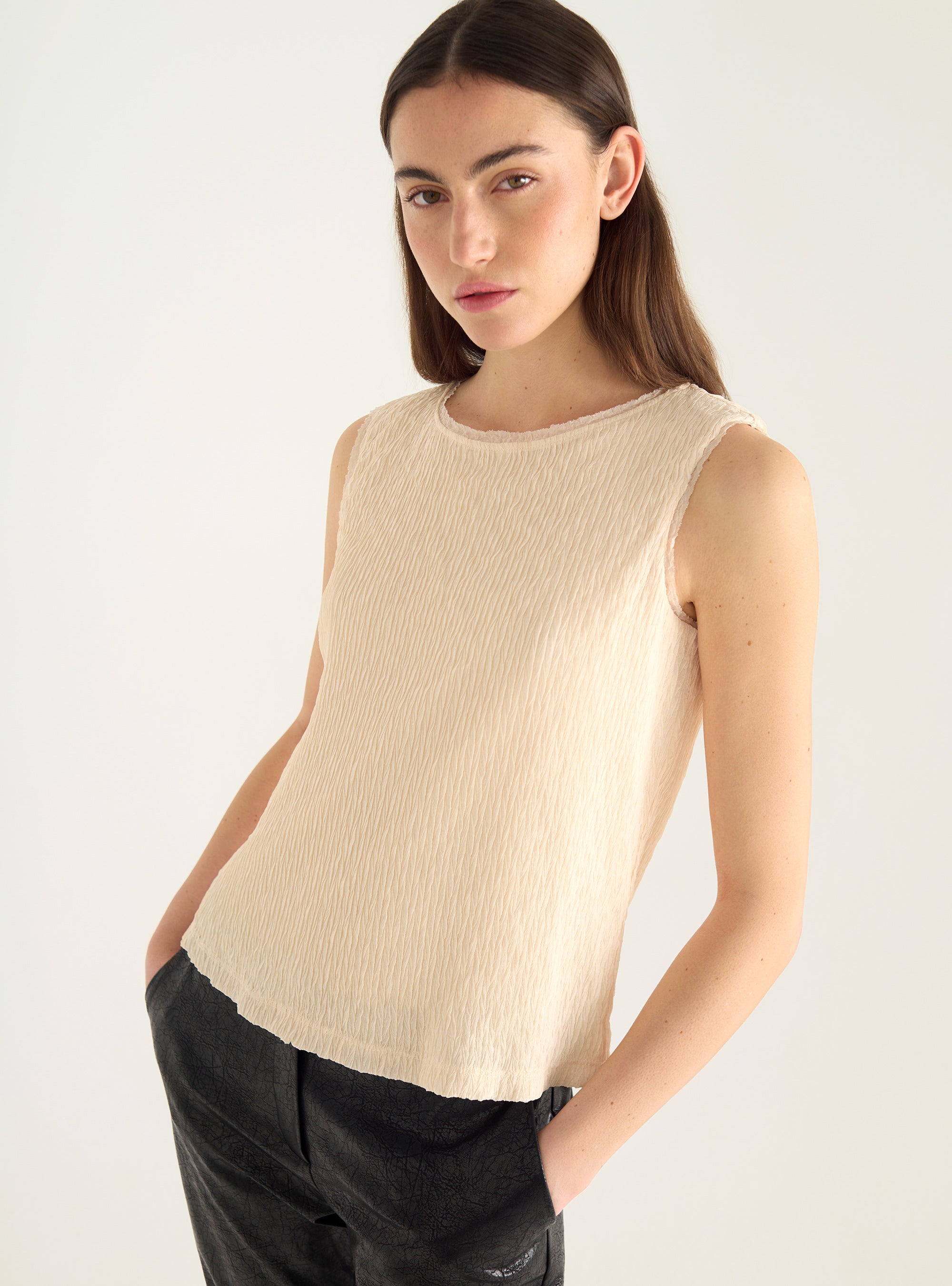 Pleated tank top in double material