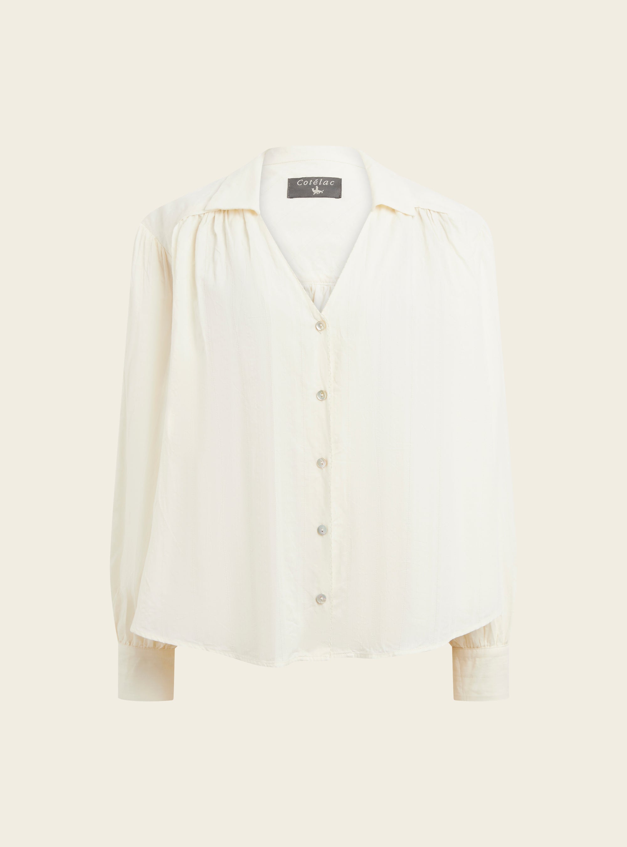 Jacquard cotton shirt with V-neck