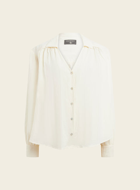 Jacquard cotton shirt with V-neck