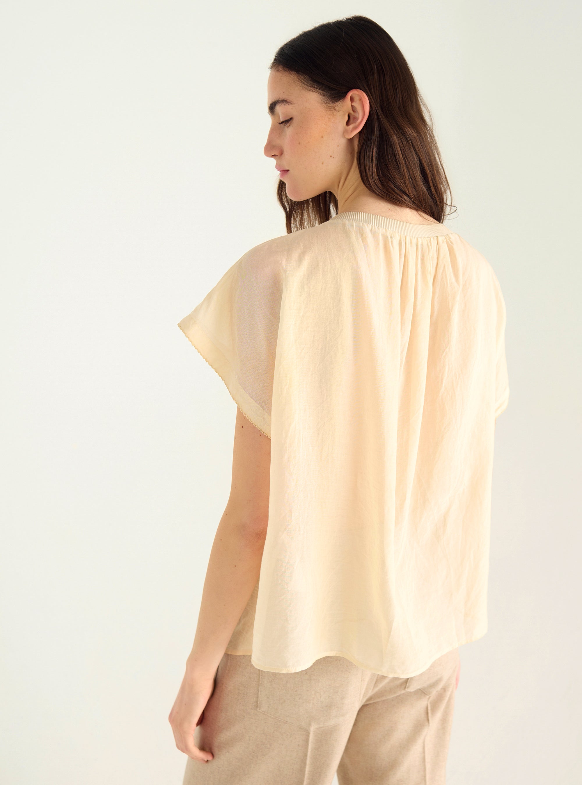 Cotton voile and pleated blouse