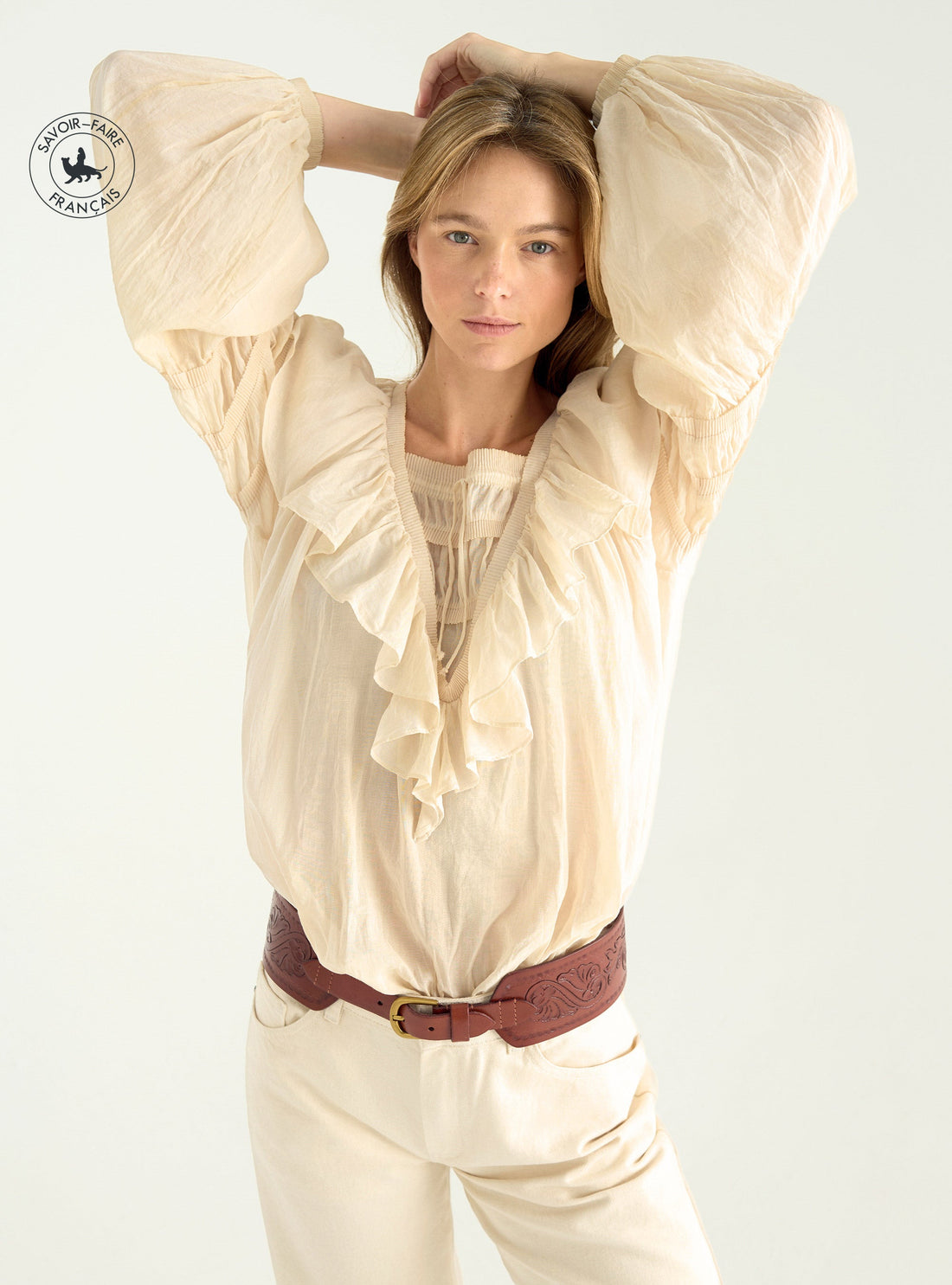 Pleated voile blouse
