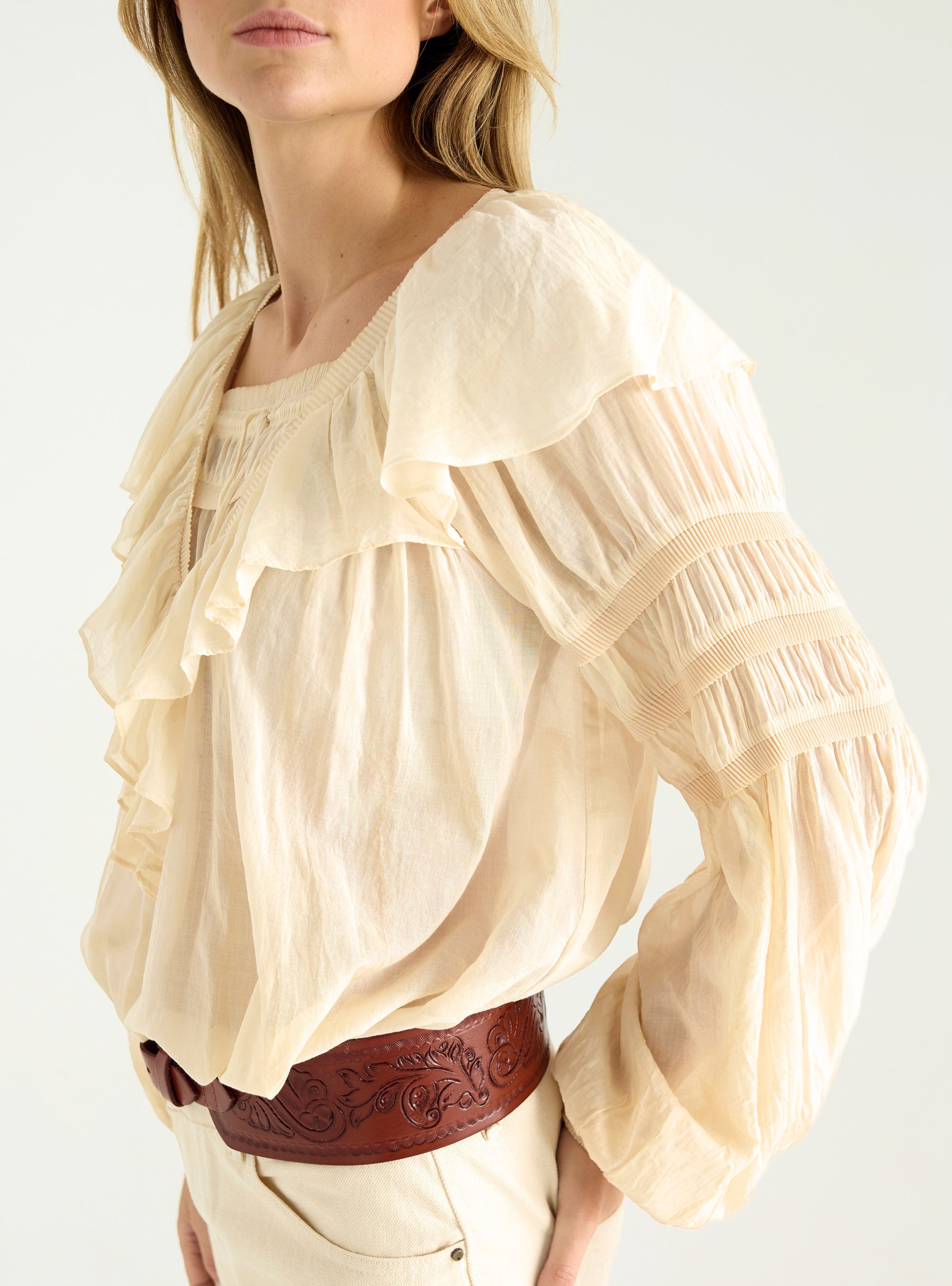 Pleated voile blouse