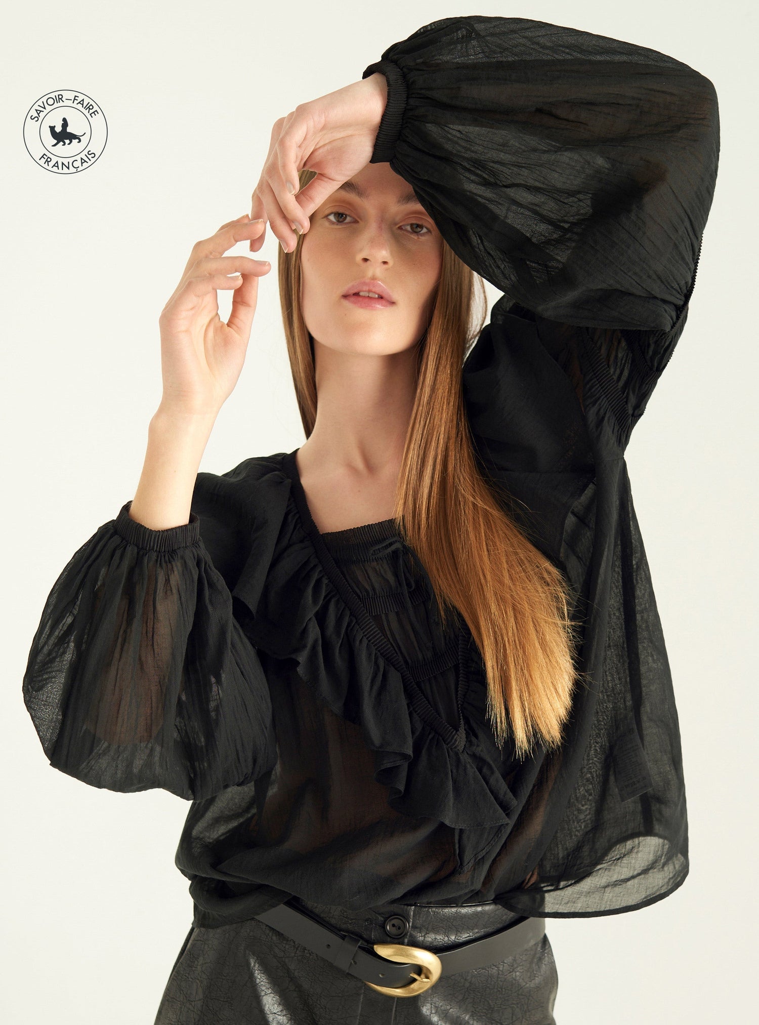 Pleated voile blouse