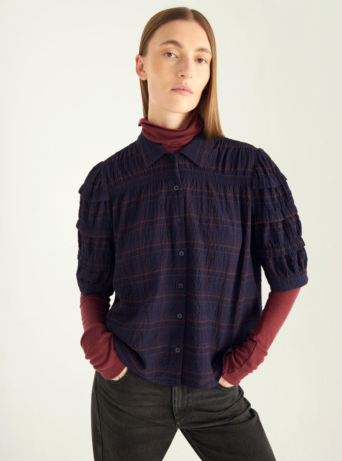 Cloqué check blouse
