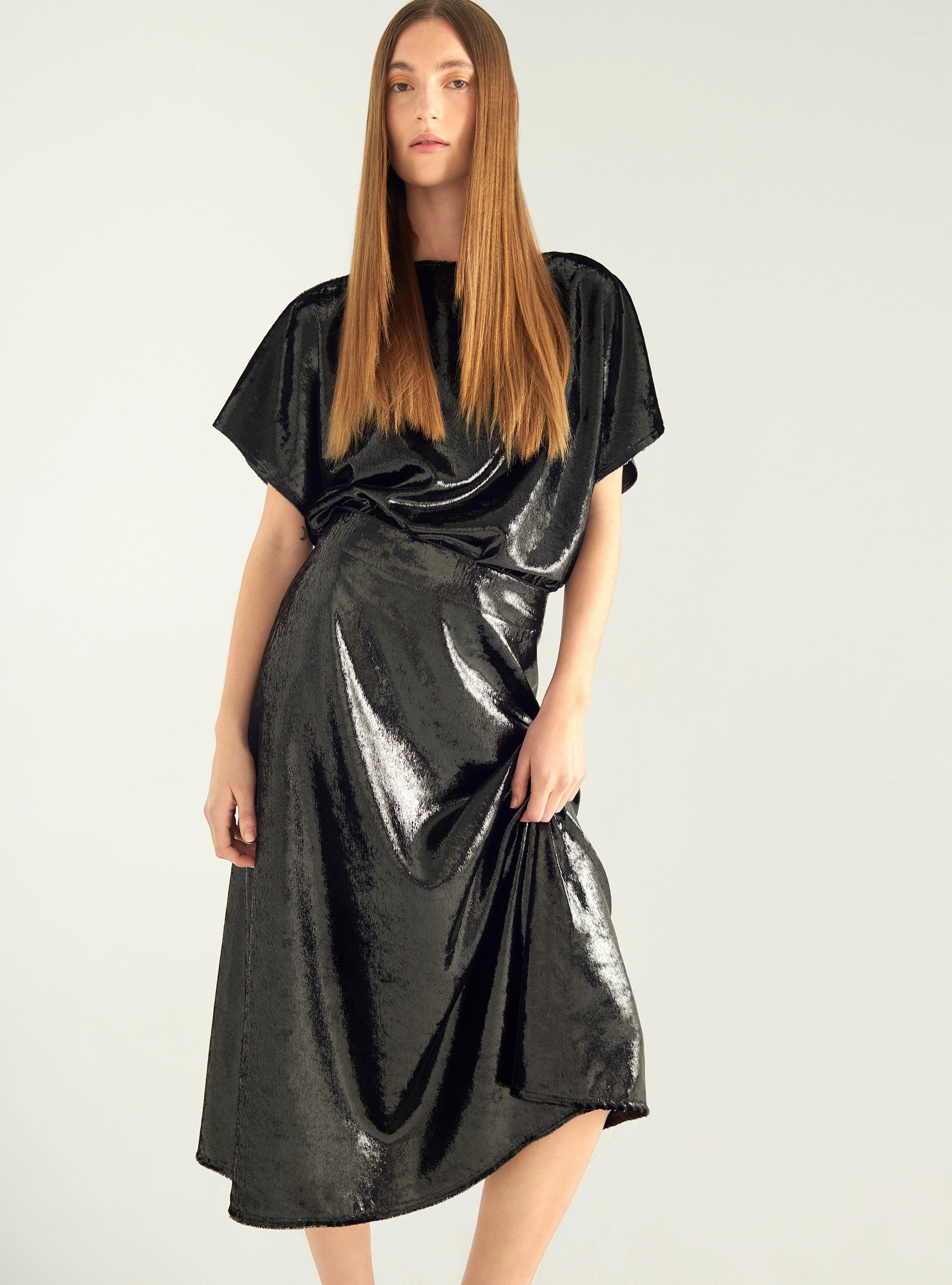 Mid-calf trapeze skirt