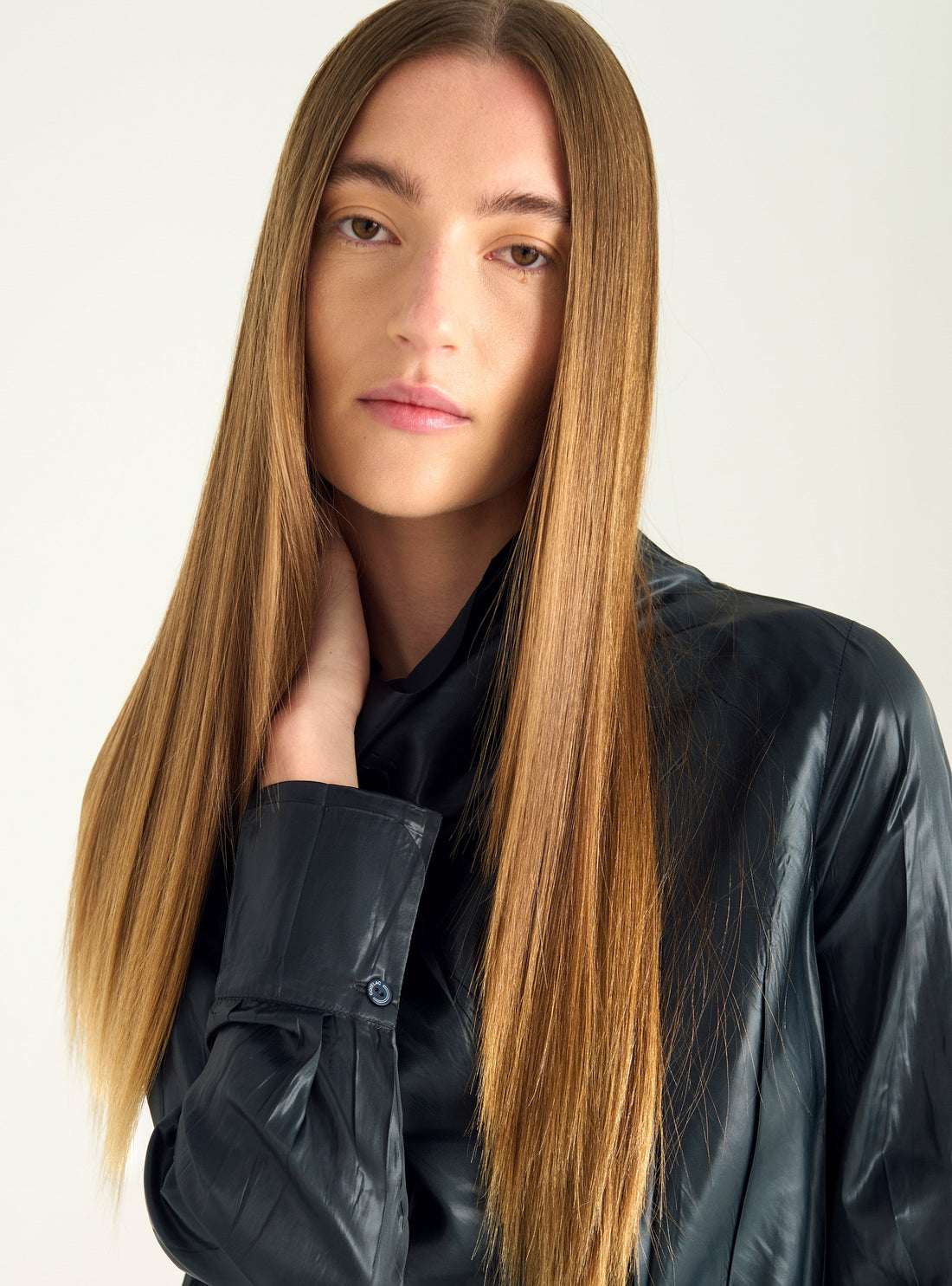 Satin blouse with high collar