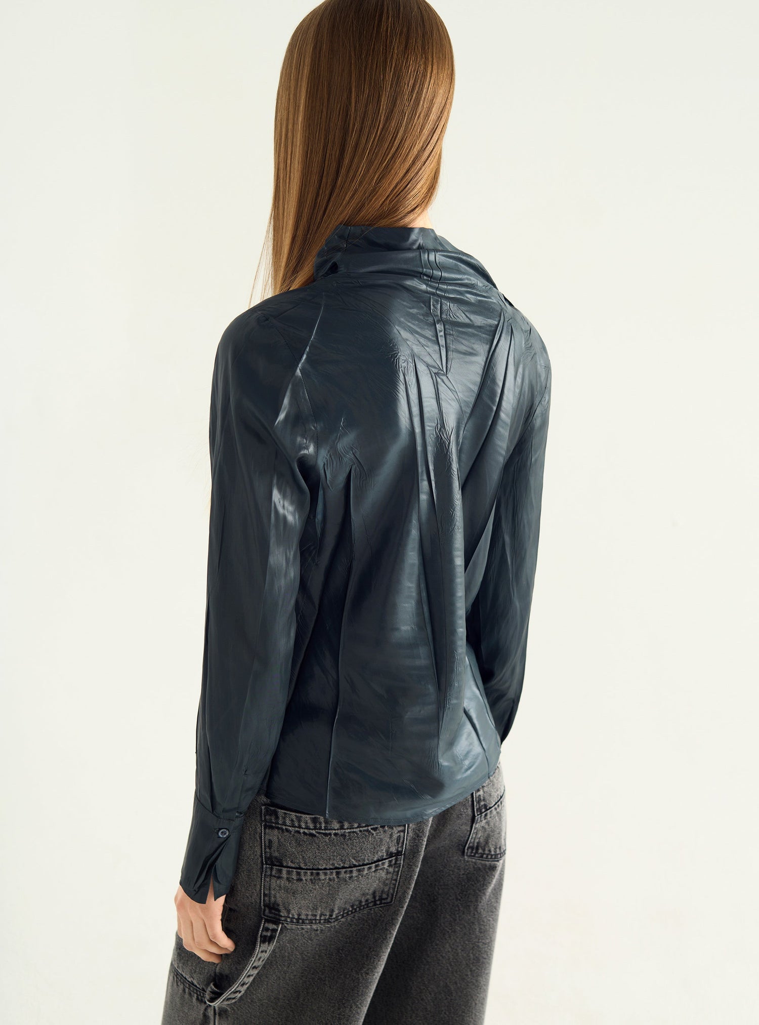 Satin blouse with high collar