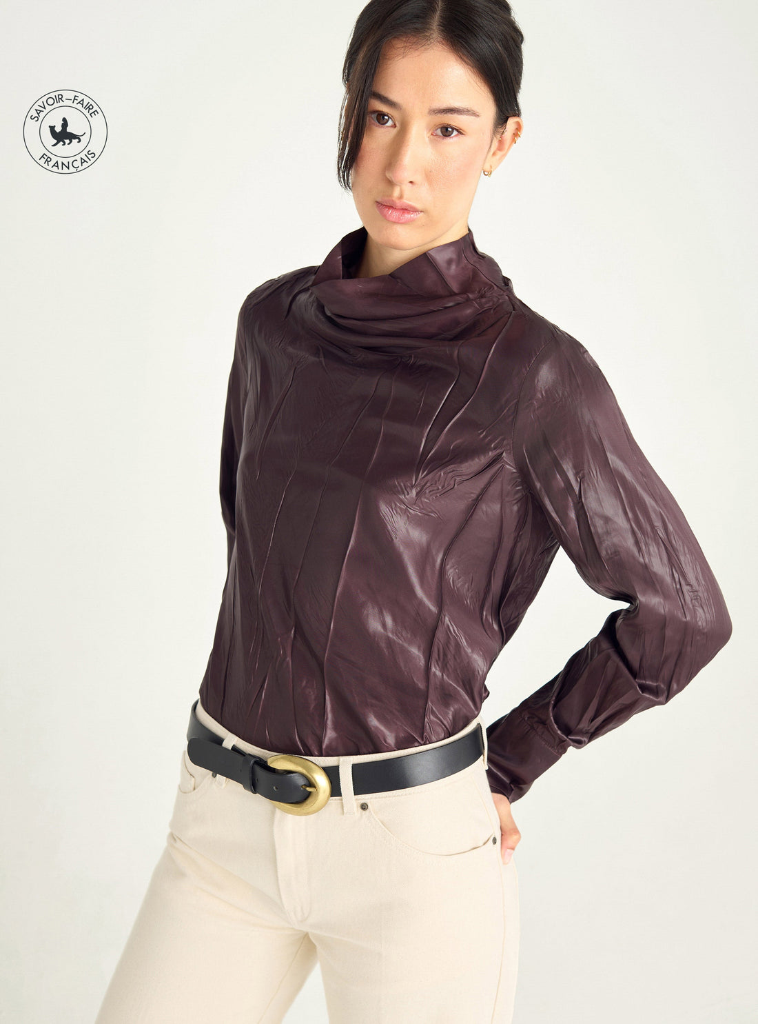 Satin blouse with high collar