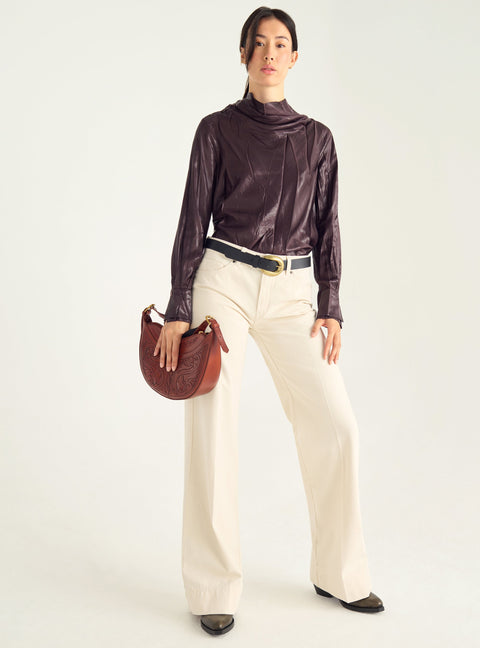 Satin blouse with high collar