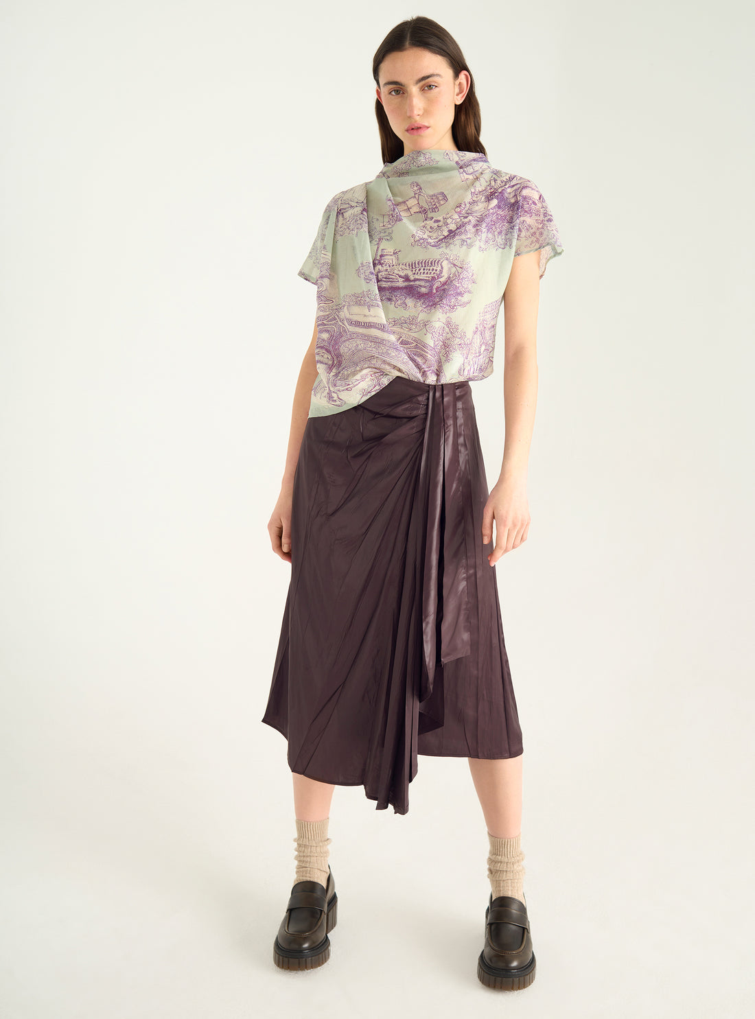 Draped blouse in cotton/silk voile