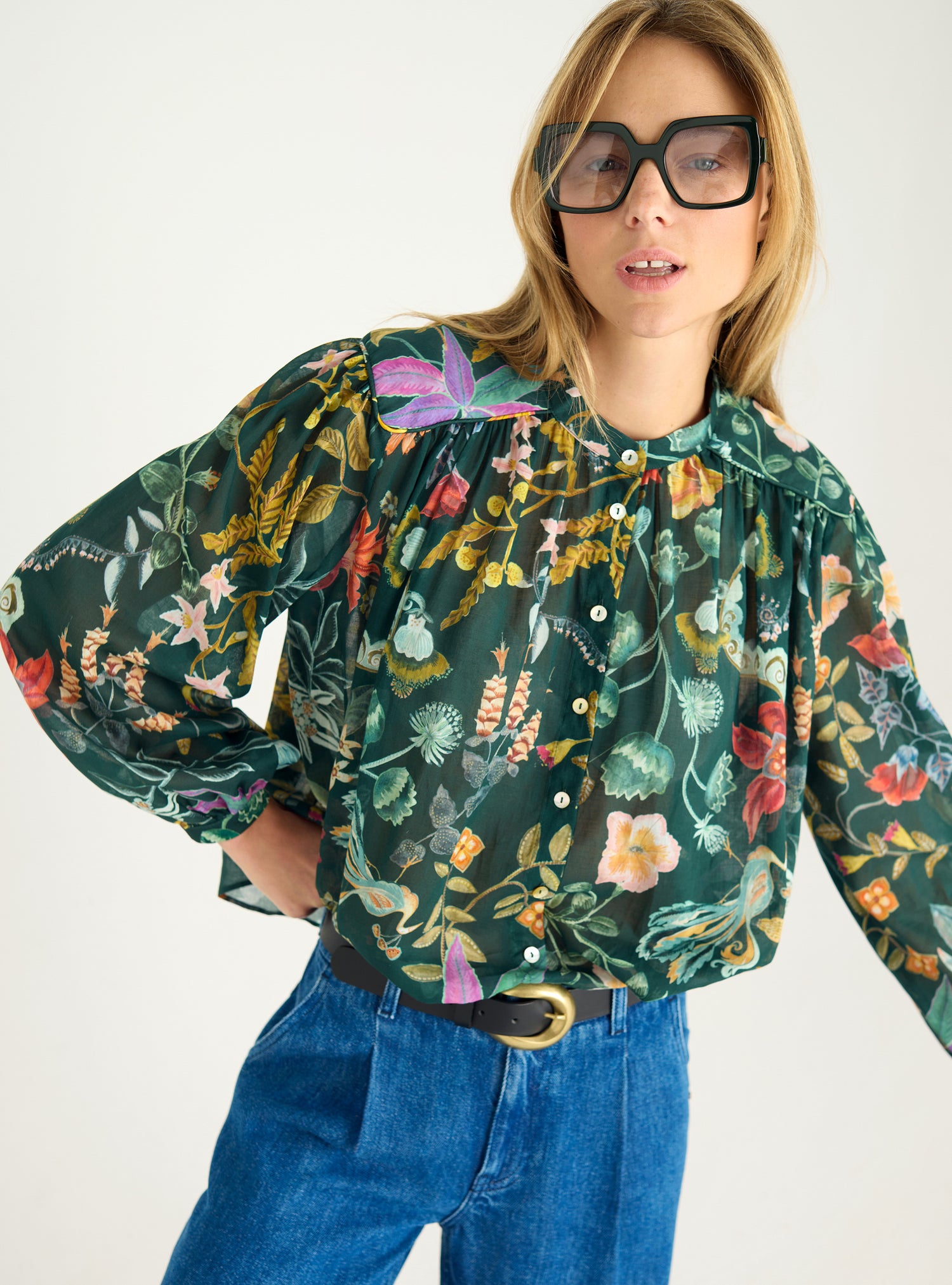Printed cotton voile shirt