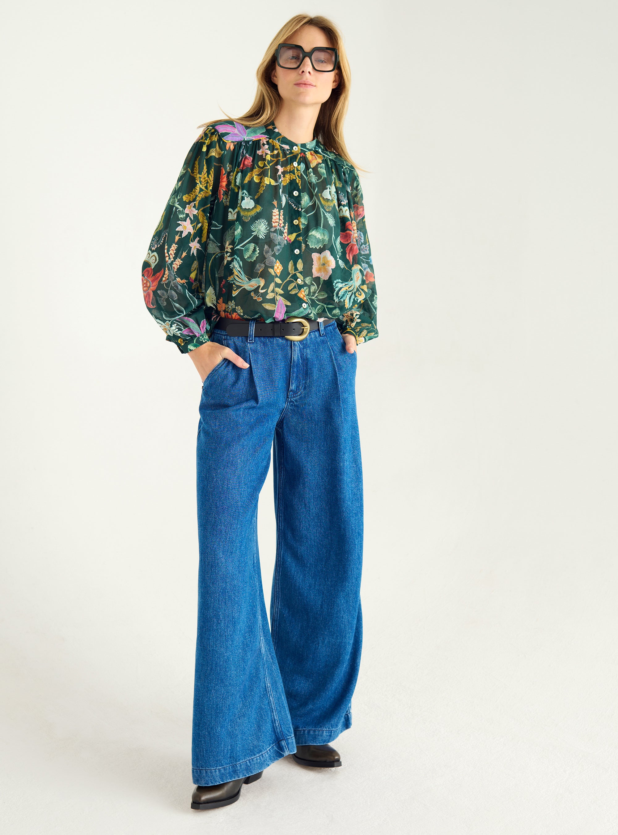 Printed cotton voile shirt