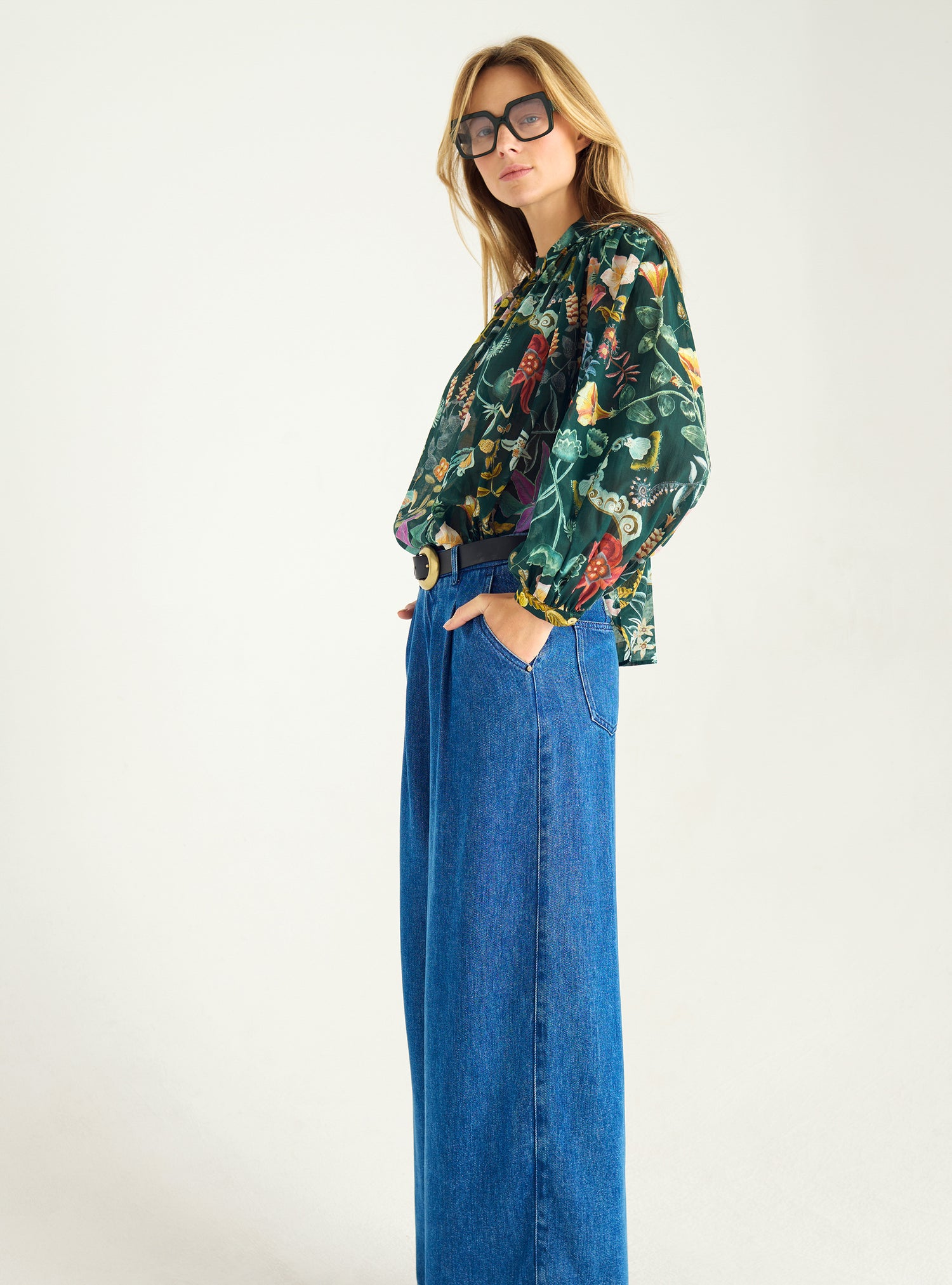 Printed cotton voile shirt