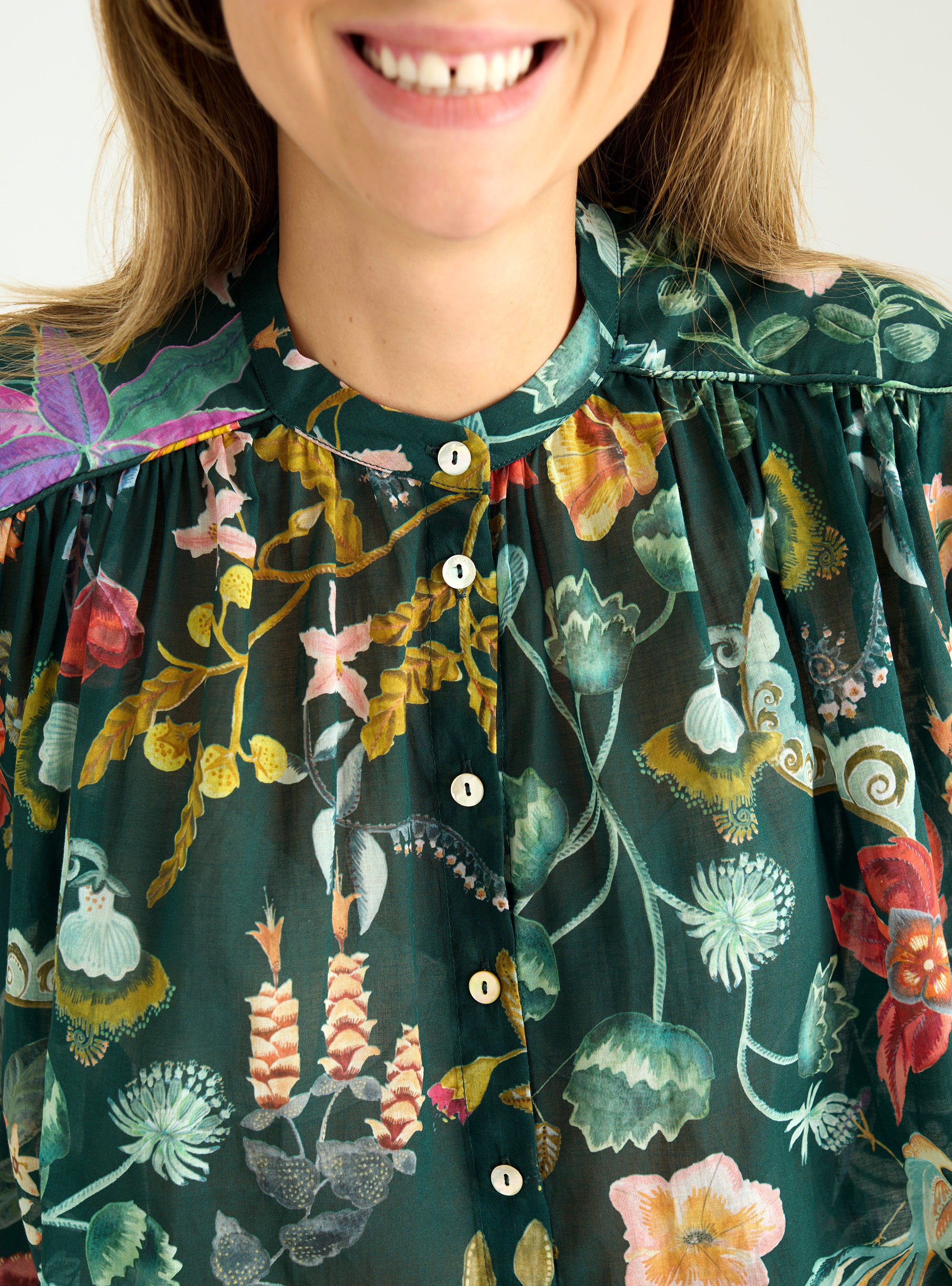 Printed cotton voile shirt