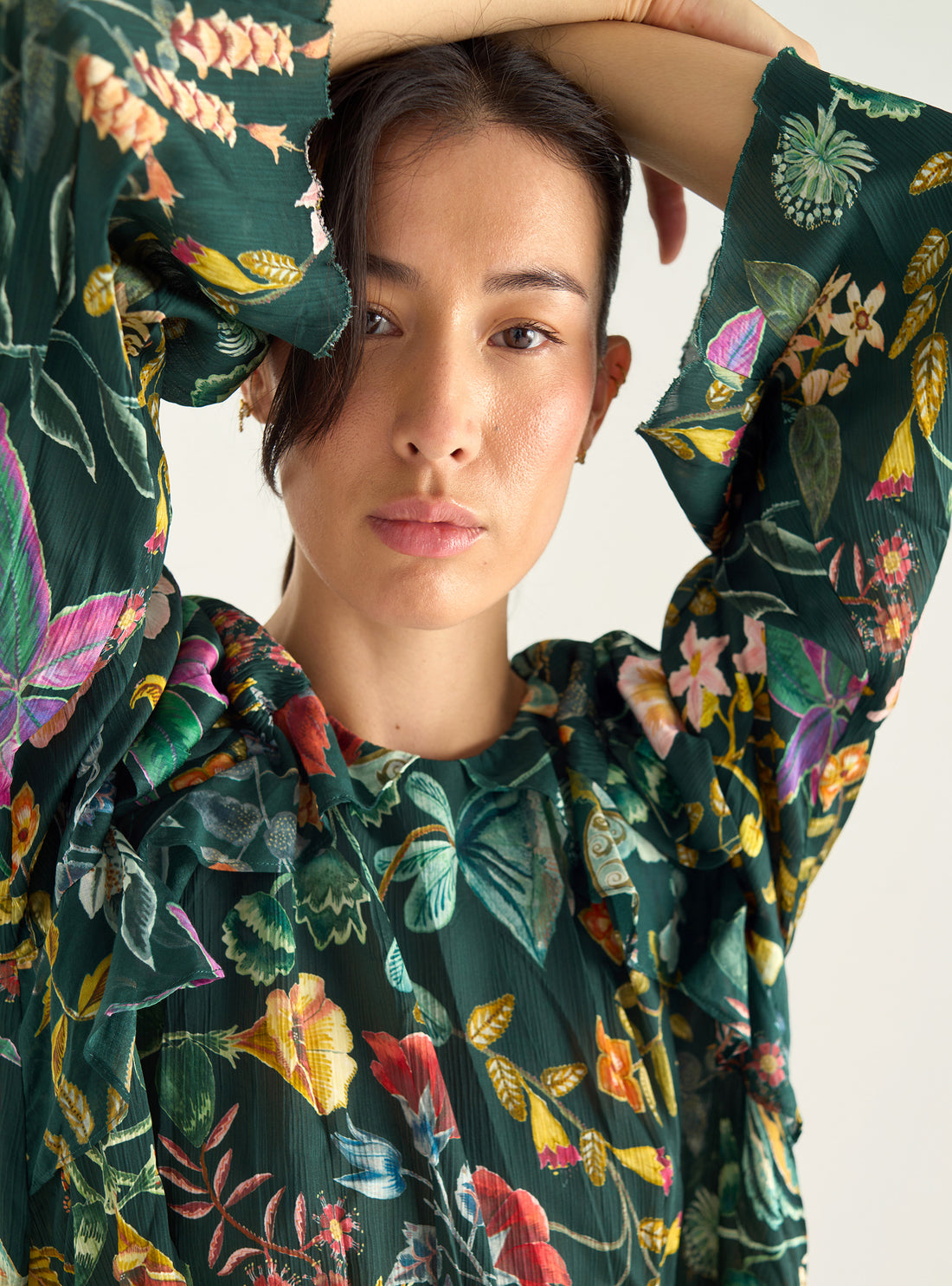 Printed blouse with ruffles