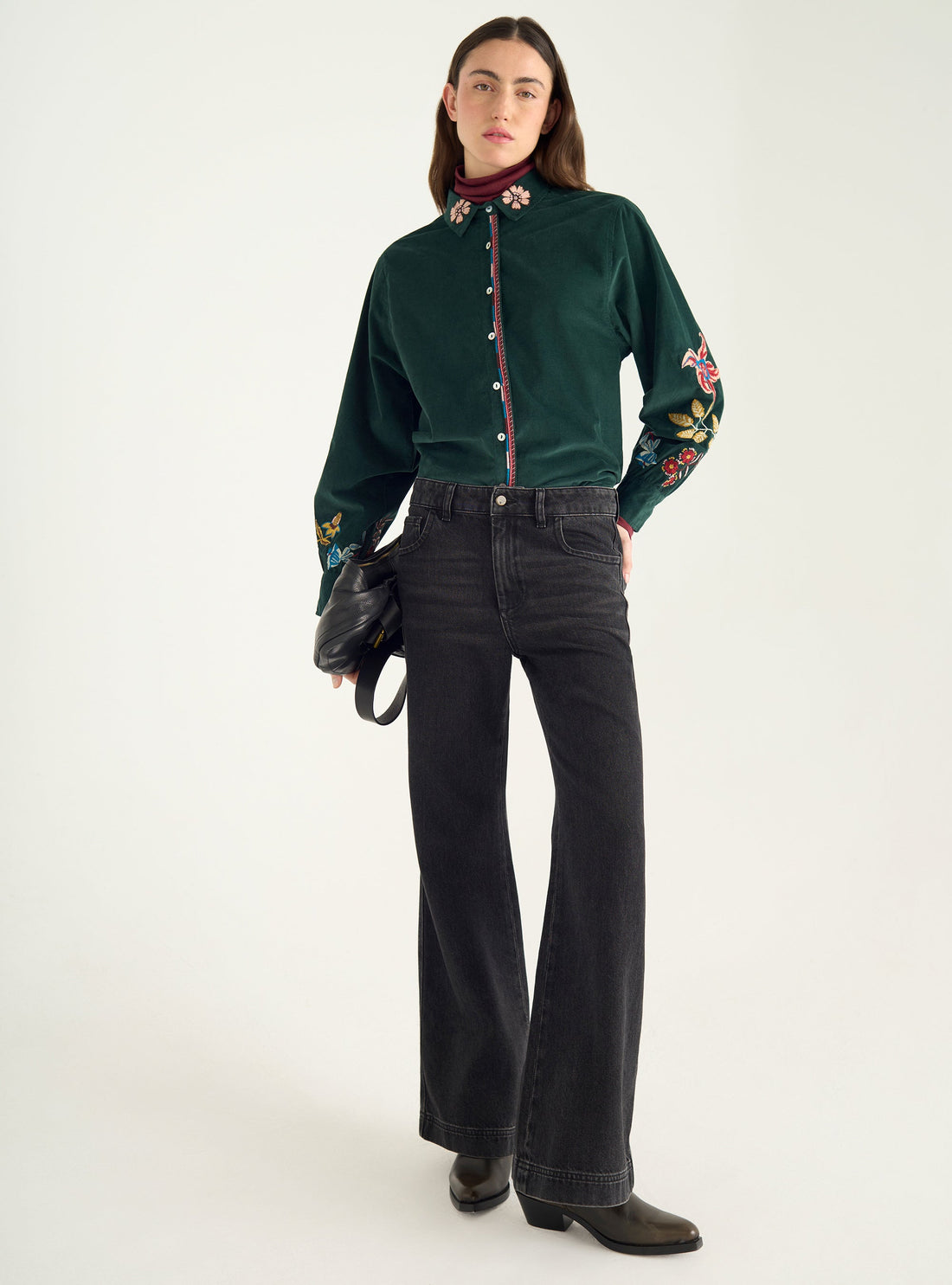 Embroidered cotton velvet shirt