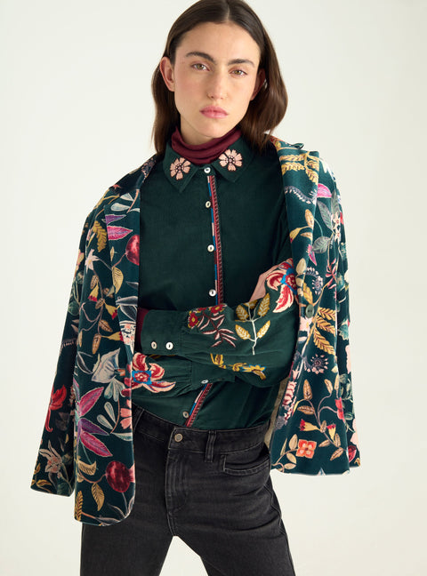 Embroidered cotton velvet shirt