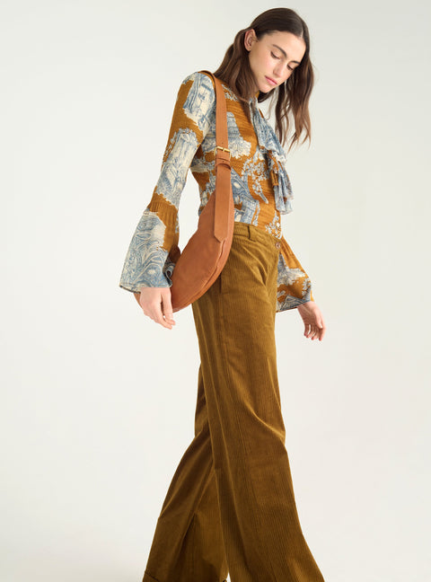 Wide-legged washed velvet pants