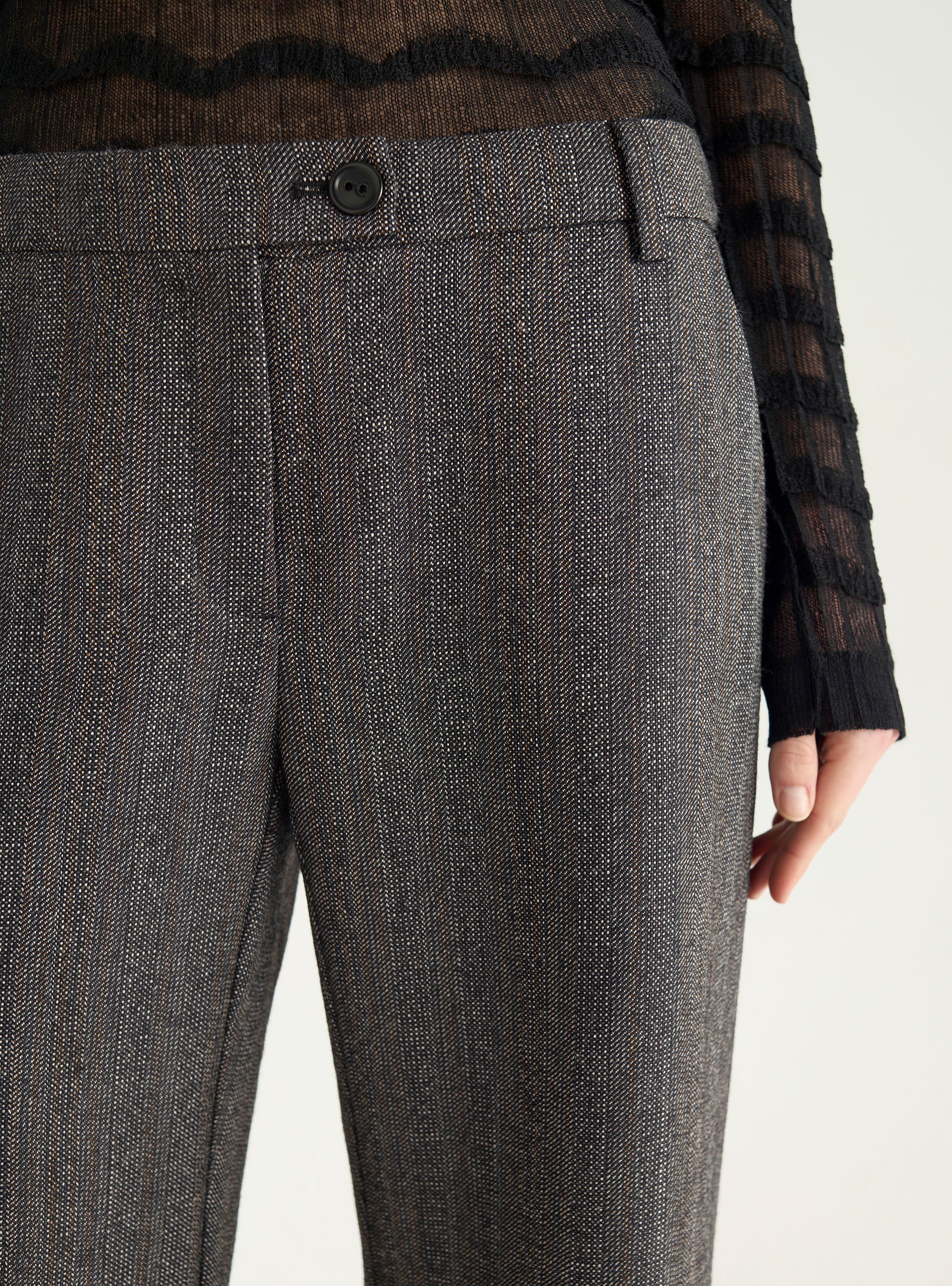 Wide-legged textured tweed pants