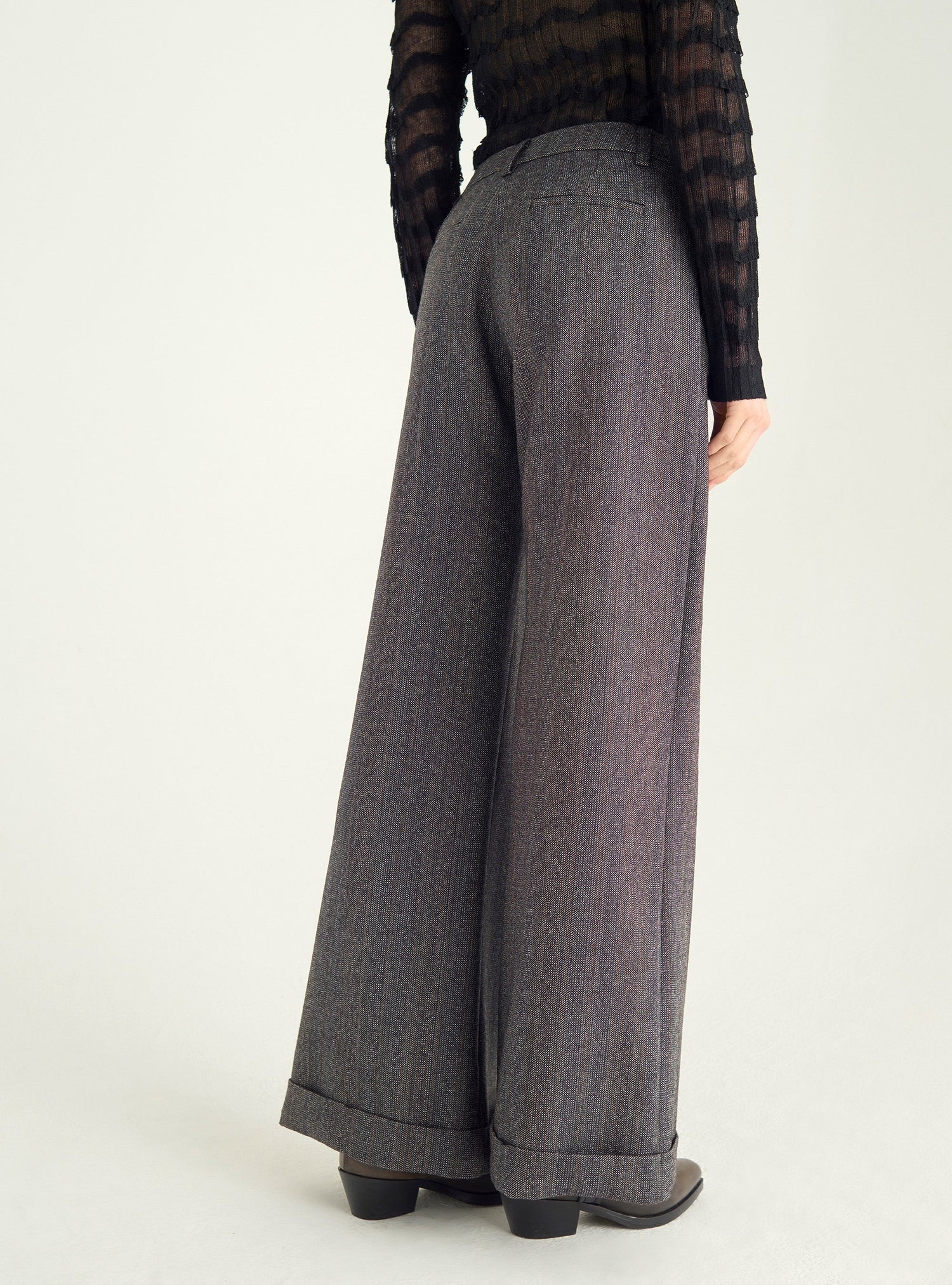 Wide-legged textured tweed pants