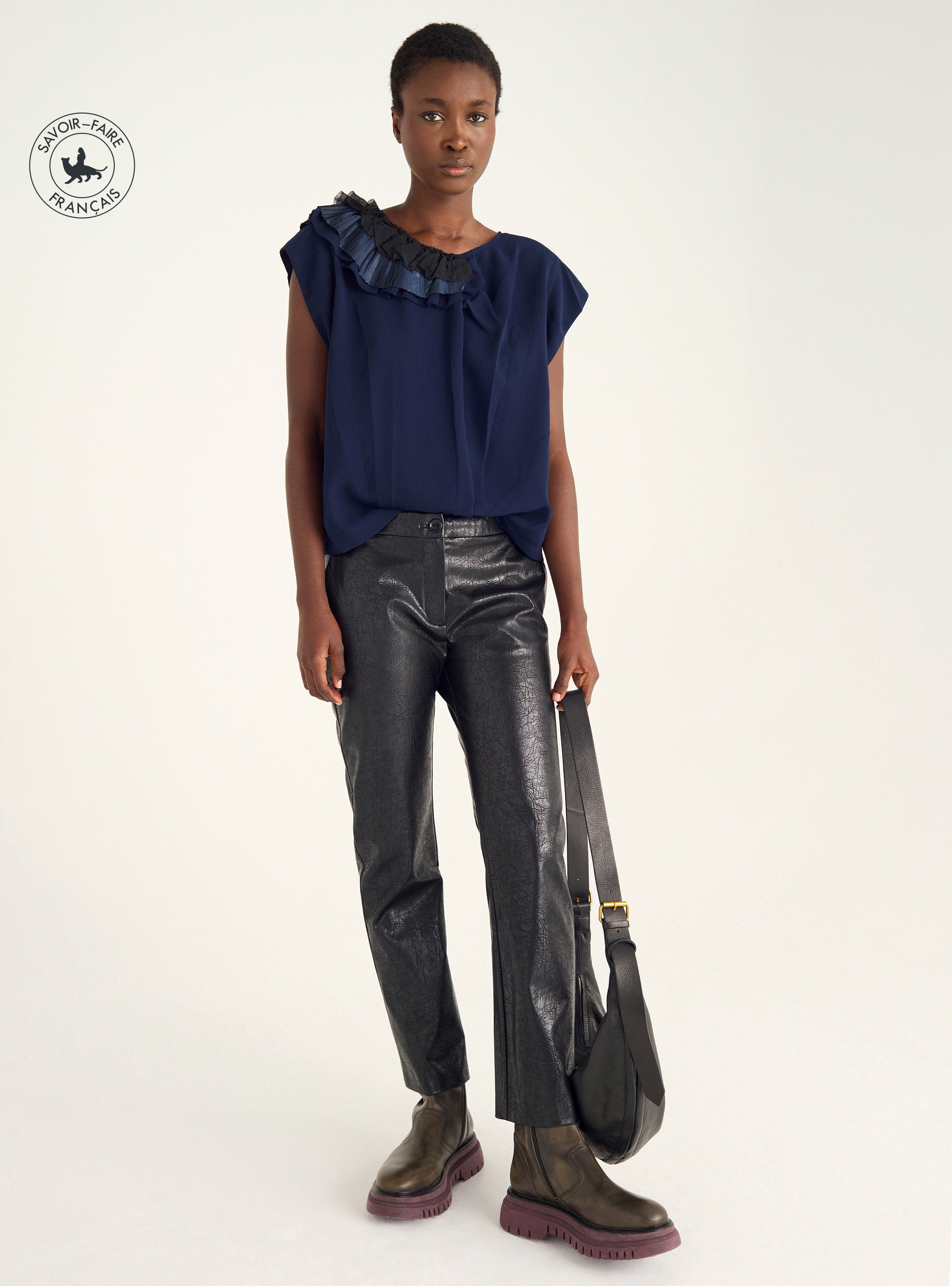 Pleated ruffle blouse