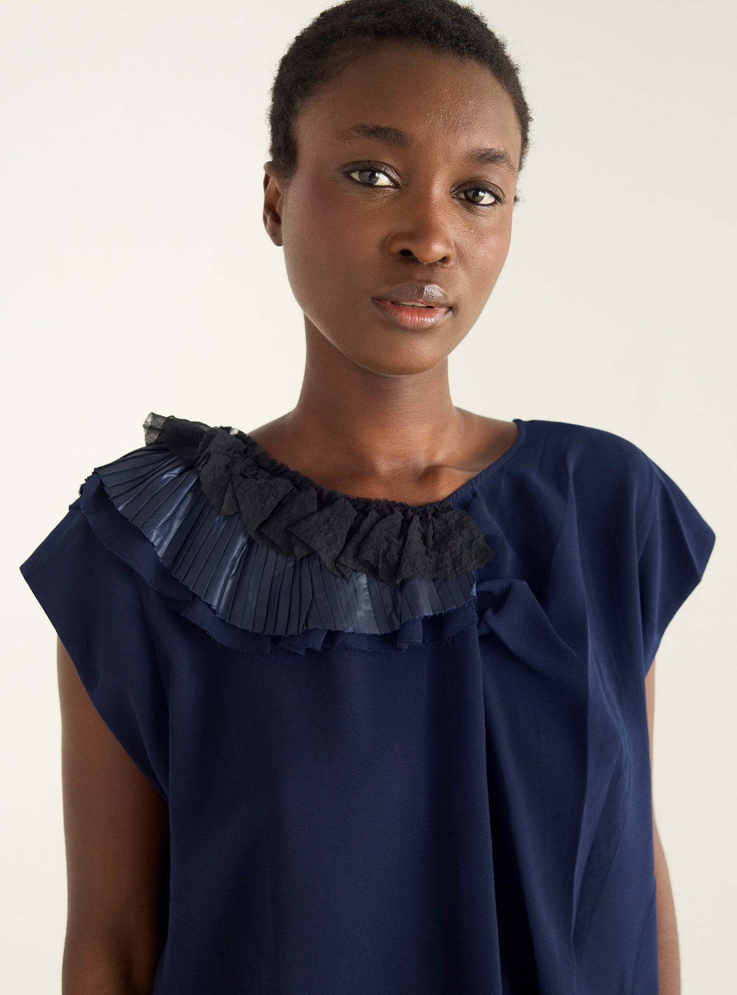 Pleated ruffle blouse