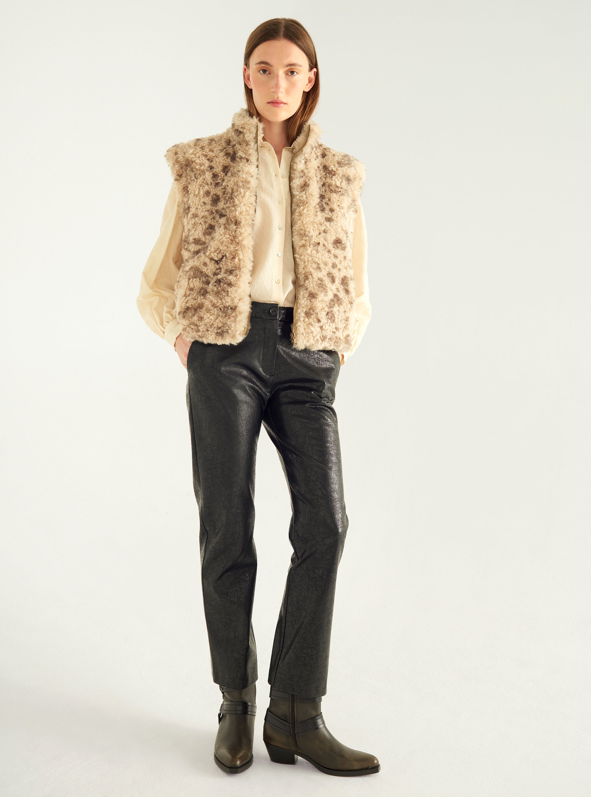 Faux leather flared pants